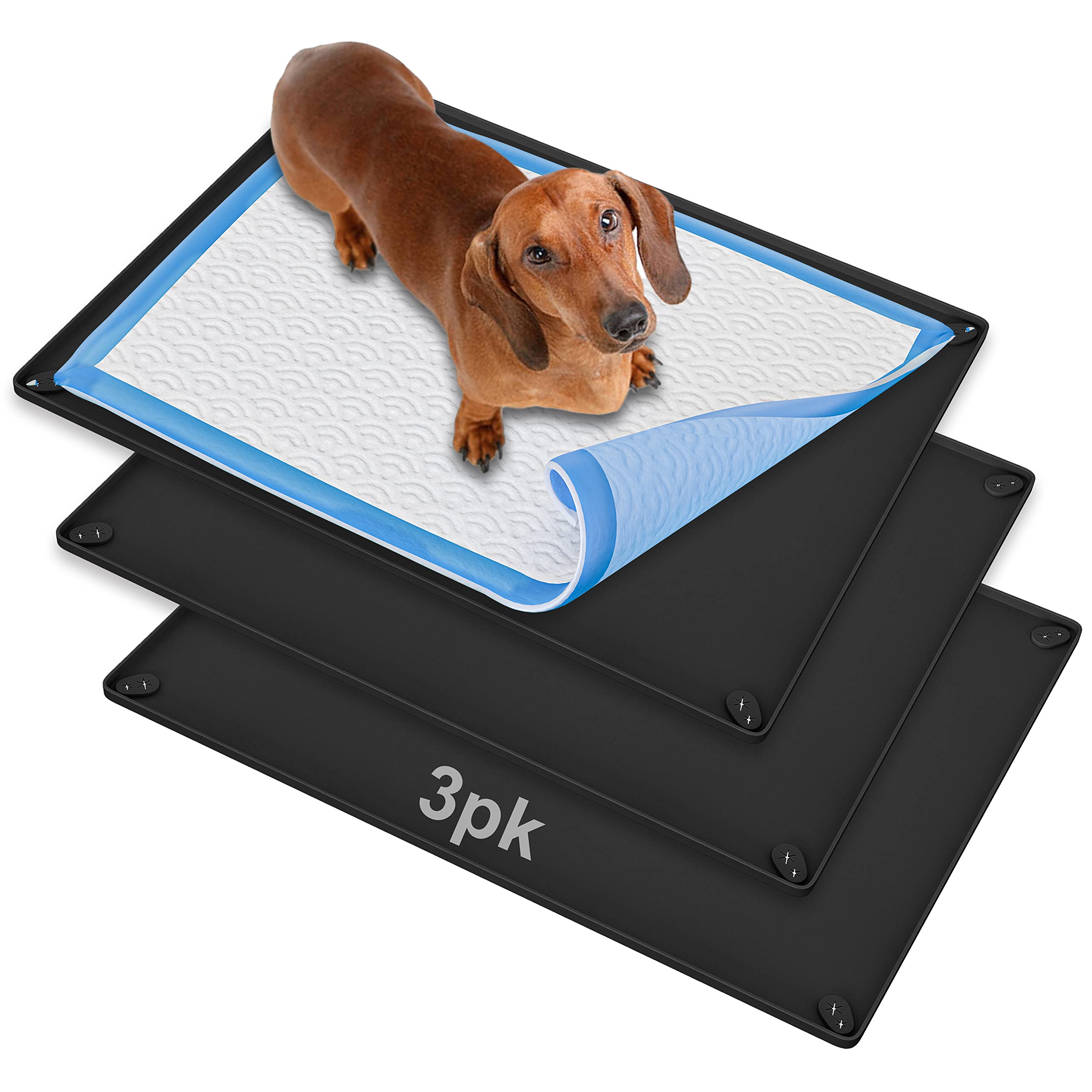 Skywin Tidyfriend Pee Pad Holder Tray 30 X 23 Inches, 3 Pack Silicone Dog Potty Tray, Easy To Clean No Spill Dog Potty Training 