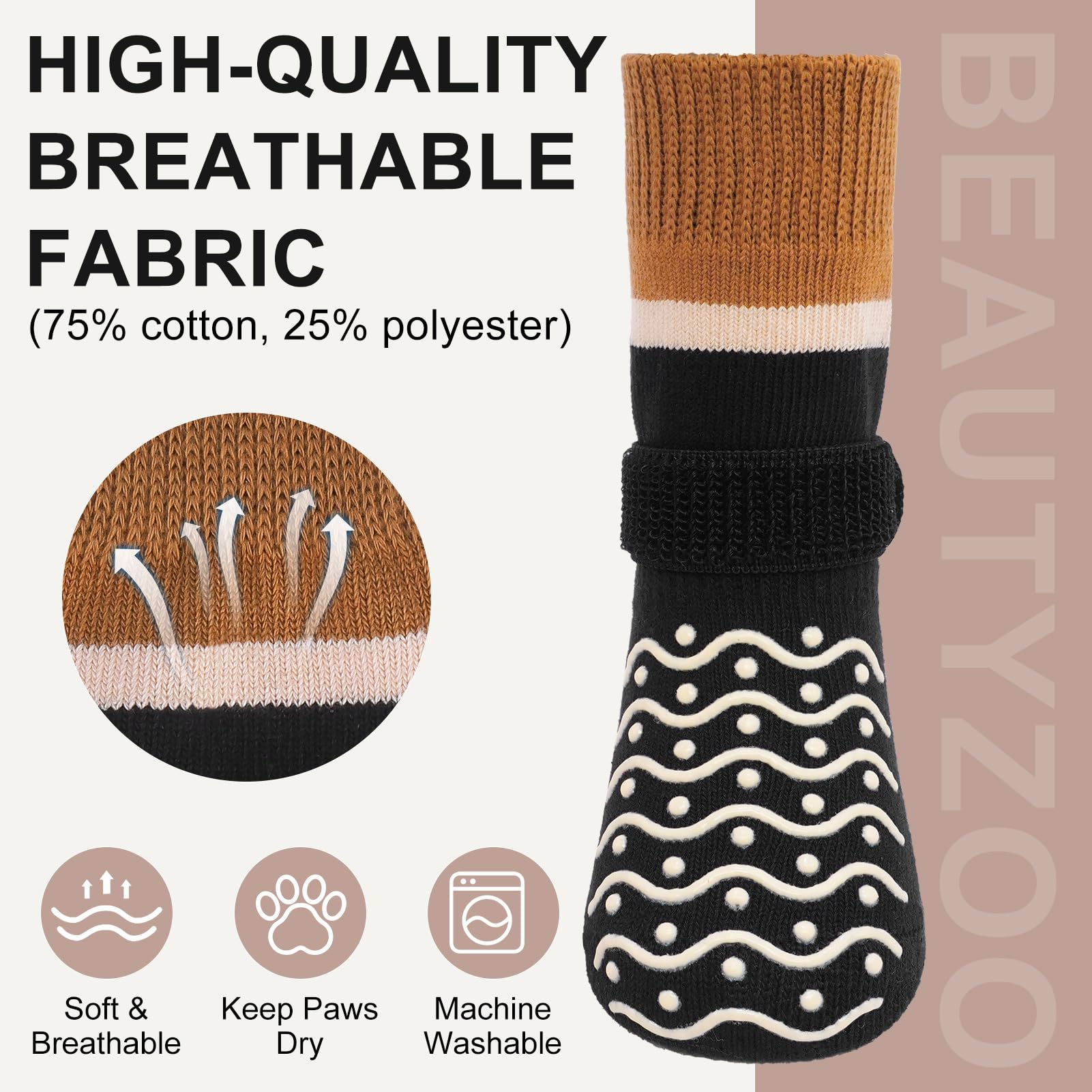 Beautyzoo Dog Socks, Non Slip Dog Socks To Prevent Licking Paws -Dog Boots & Paw Protectors With Grippers On Hardwood Floors, Do
