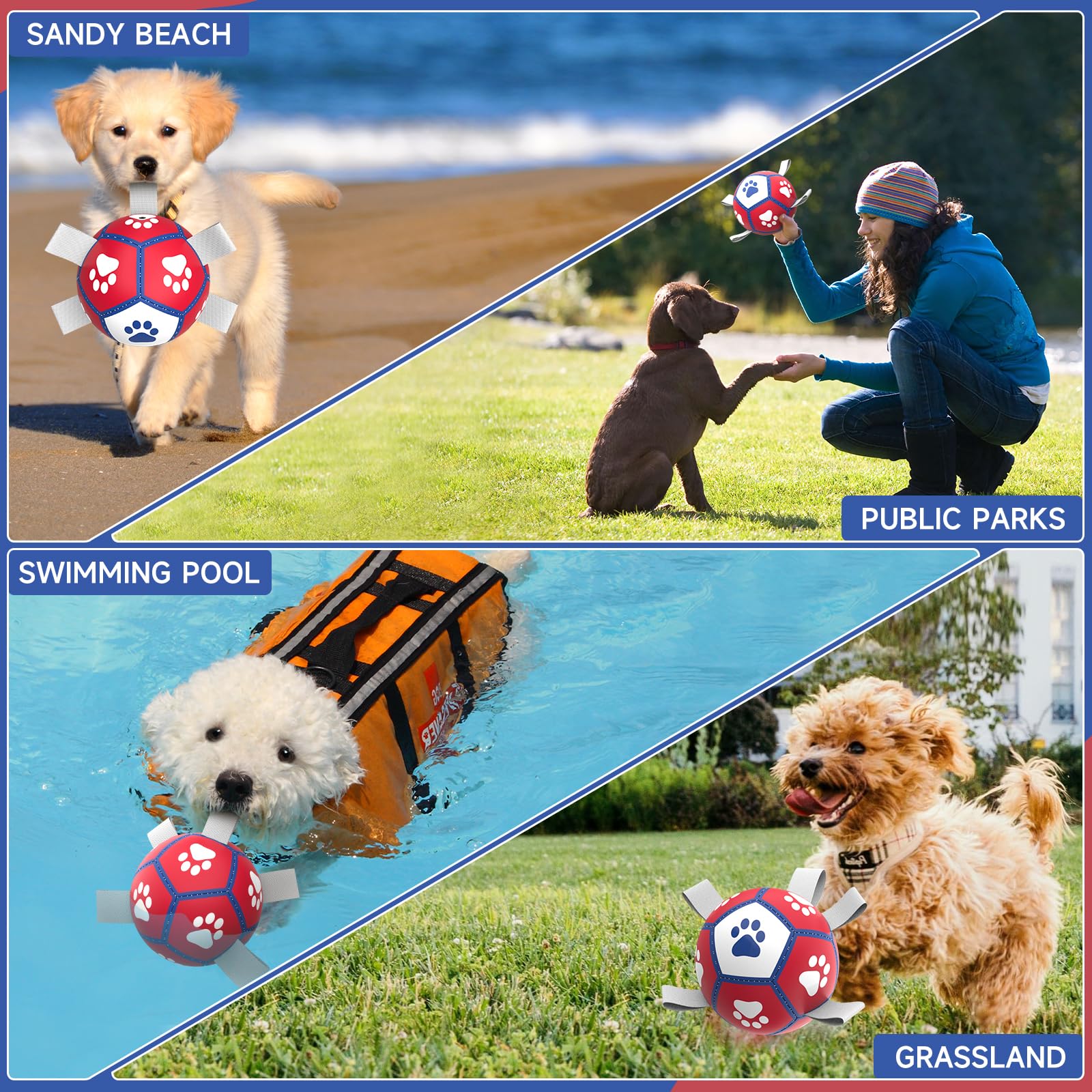 Dog Toys Soccer Ball With Straps,Interactive Dog Balls For Tug Of War, Yard Games, Dog Waterpool Toy, Herding Ball For Small Dog