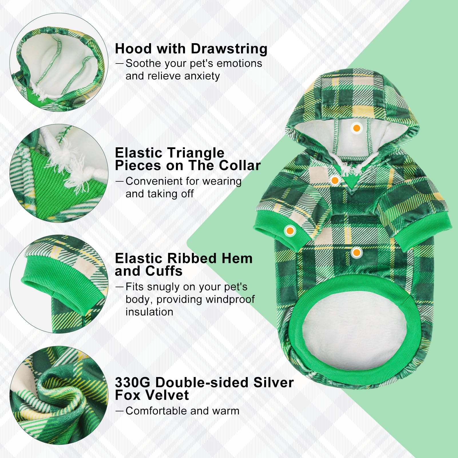 Beautyzoo Plaid Hoodie For Small Medium Large Dogs, British Style Soft Warm Sweater With Leash Hole, Hooded Cold Weather Clothes