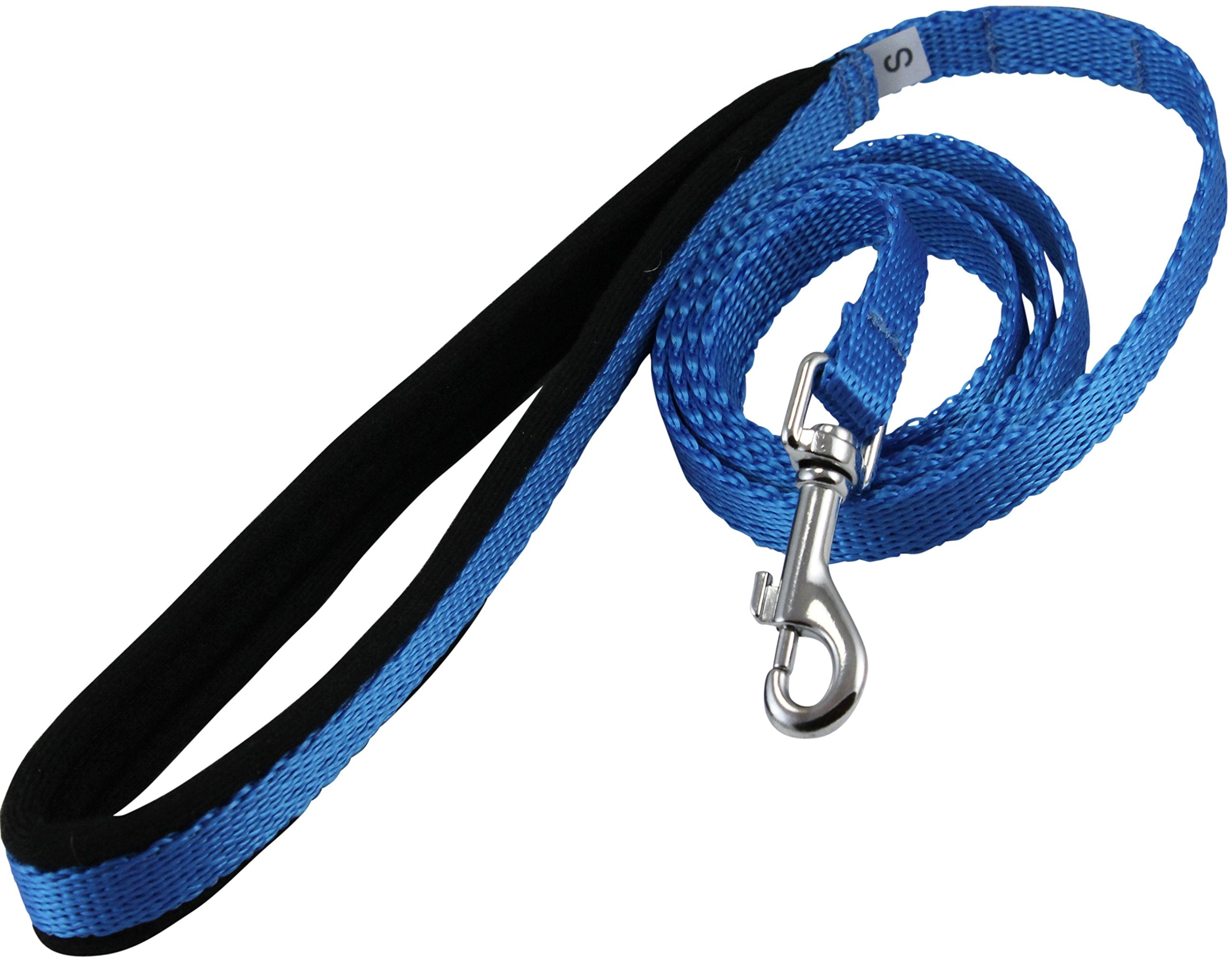 Dogs My Love 4Ft Long Neoprene Padded Handle Nylon Leash 4 Sizes Blue (Small - 3/8' Wide)