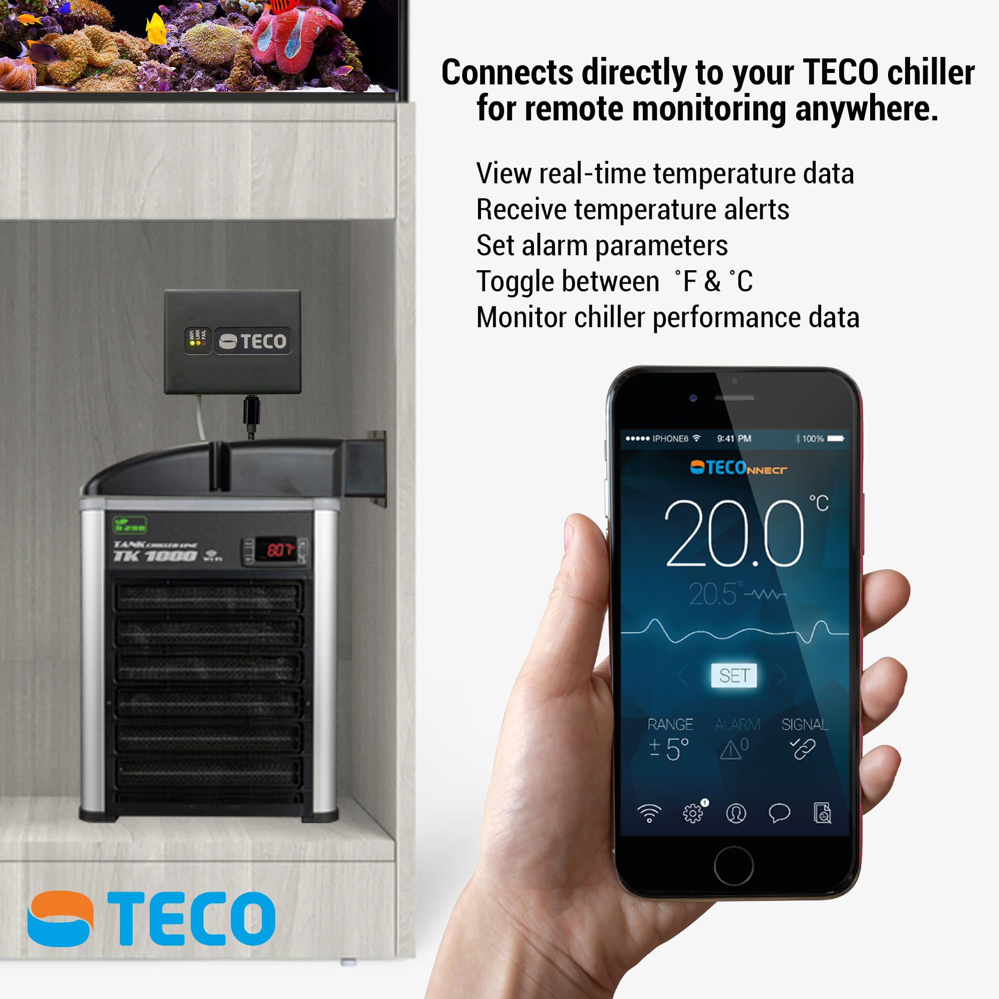 TECO TECOnnect WiFi Module Water Chillers - Remote Temperature Monitoring & Alerts, iOS & Android App Control
