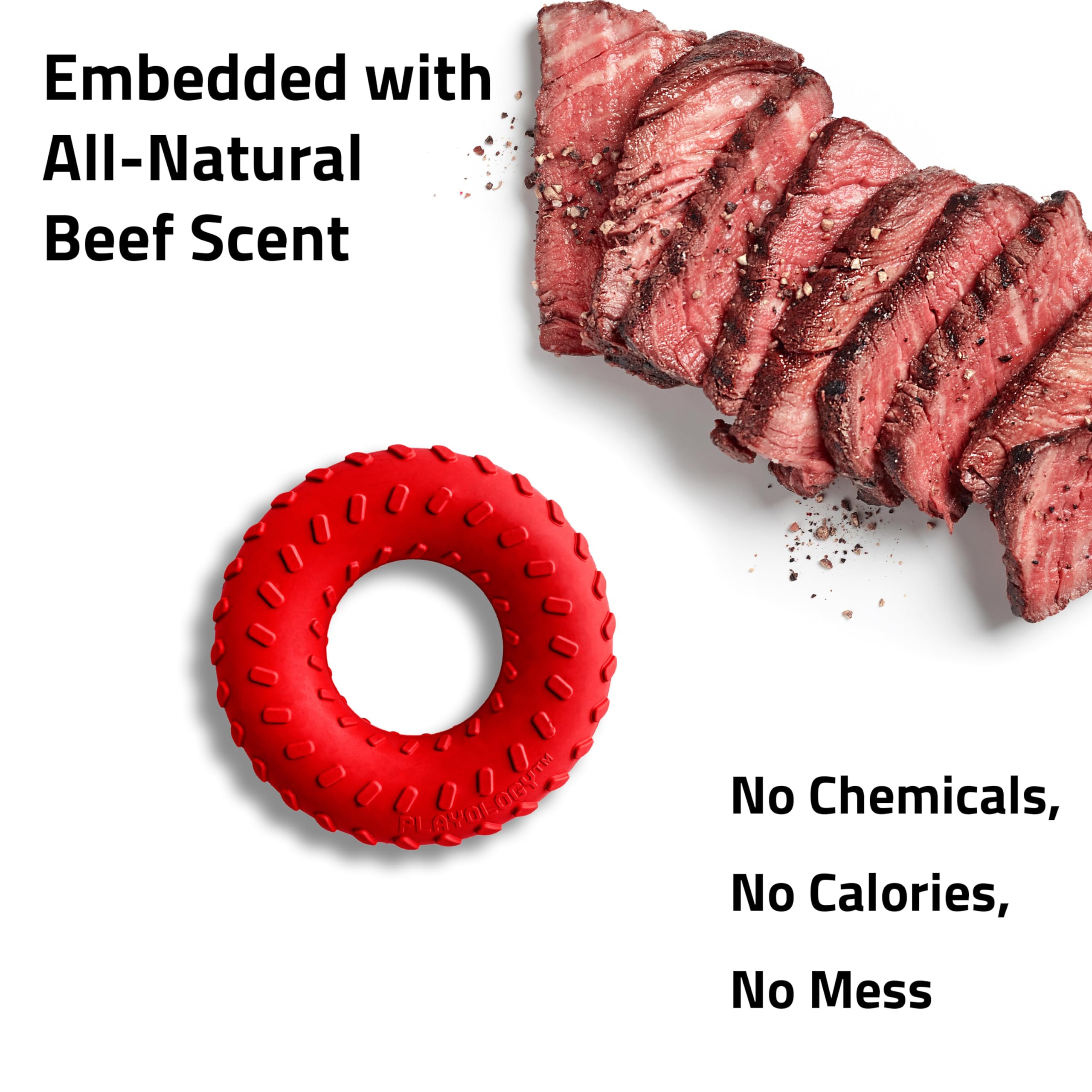 Playology Dual Layer Ring Toy for Medium Dogs up to 50lbs | Engaging All-Natural Beef Scented Durable Dog Chew Toy for Power Che