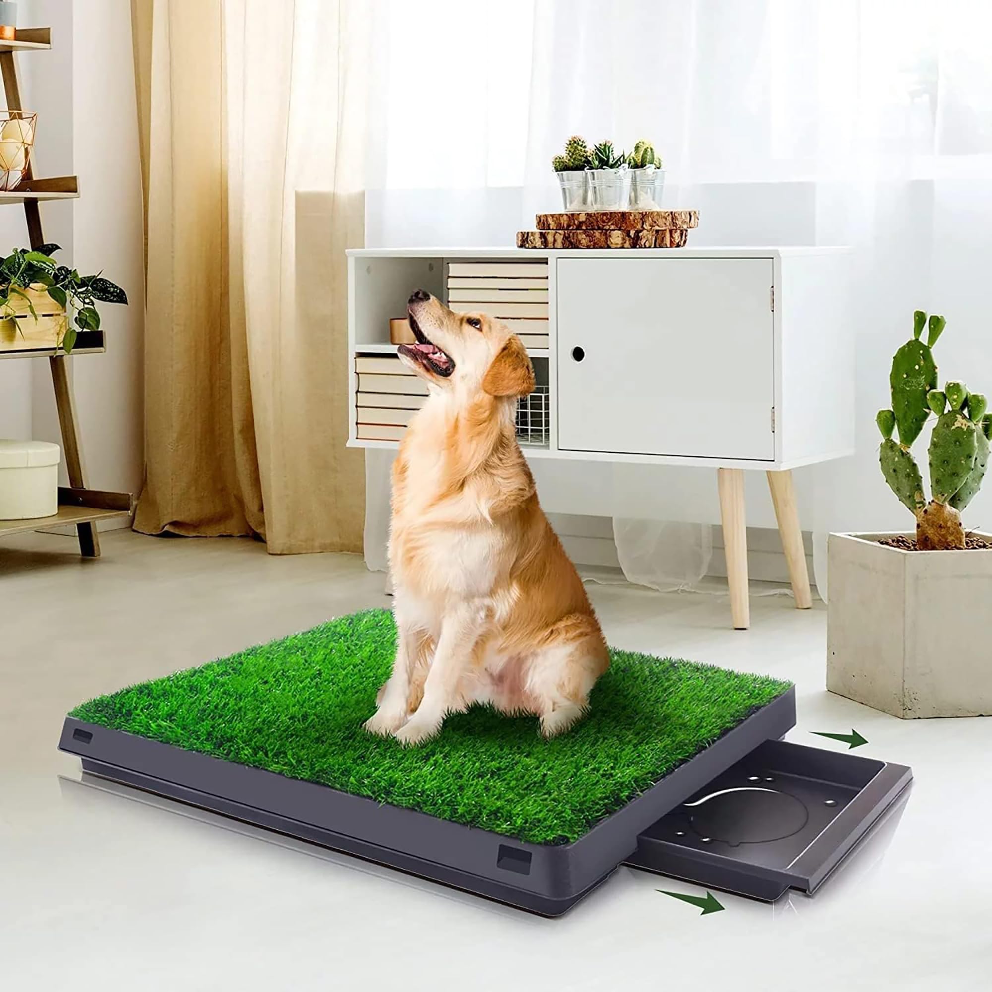 Dog Grass Pad With Tray, 25'' x 20'' Potty for Puppy Training, Reusable Artificial Pee Pad, Indoor/Outdoor Pet Toilet Loo, 3-Lay