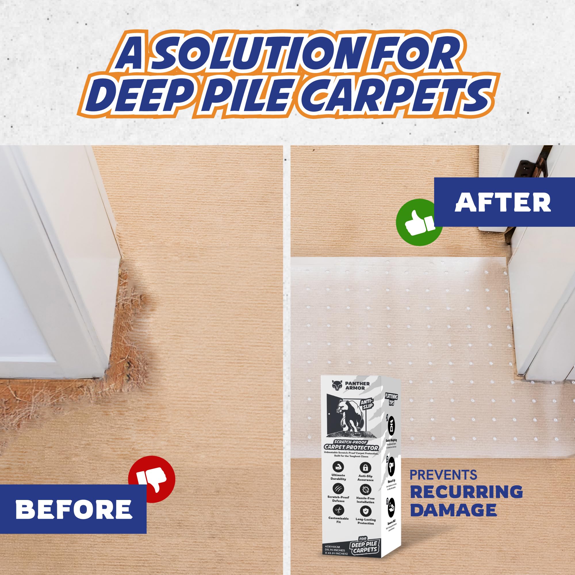 Panther Armor Cat Carpet Protector For Deep Pile Carpet, Stop Cats From Scratching Carpets, Door Edge Protector, Plastic Runner