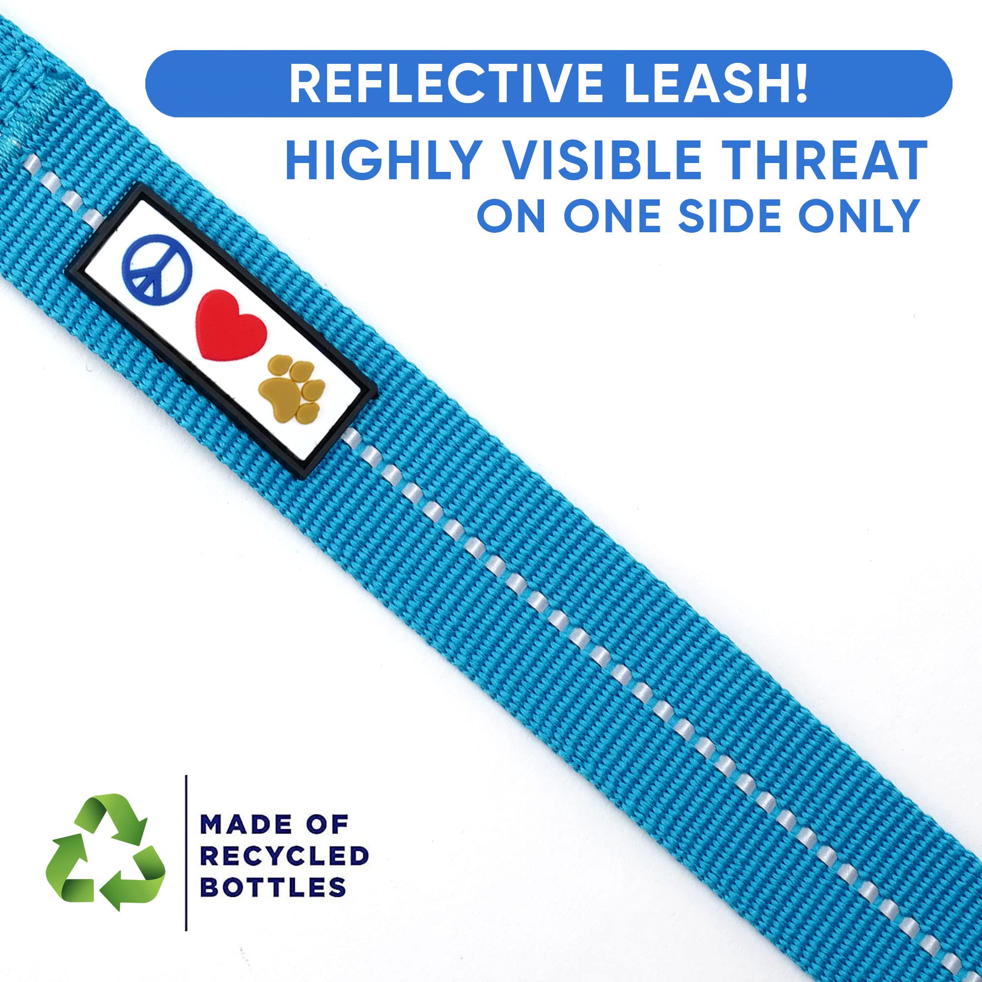 Pawtitas 6 FT Recycled Dog Leash with Reflective Stitched Thread Stitched on Side| Medium Reflective Dog Leash Made from Plastic