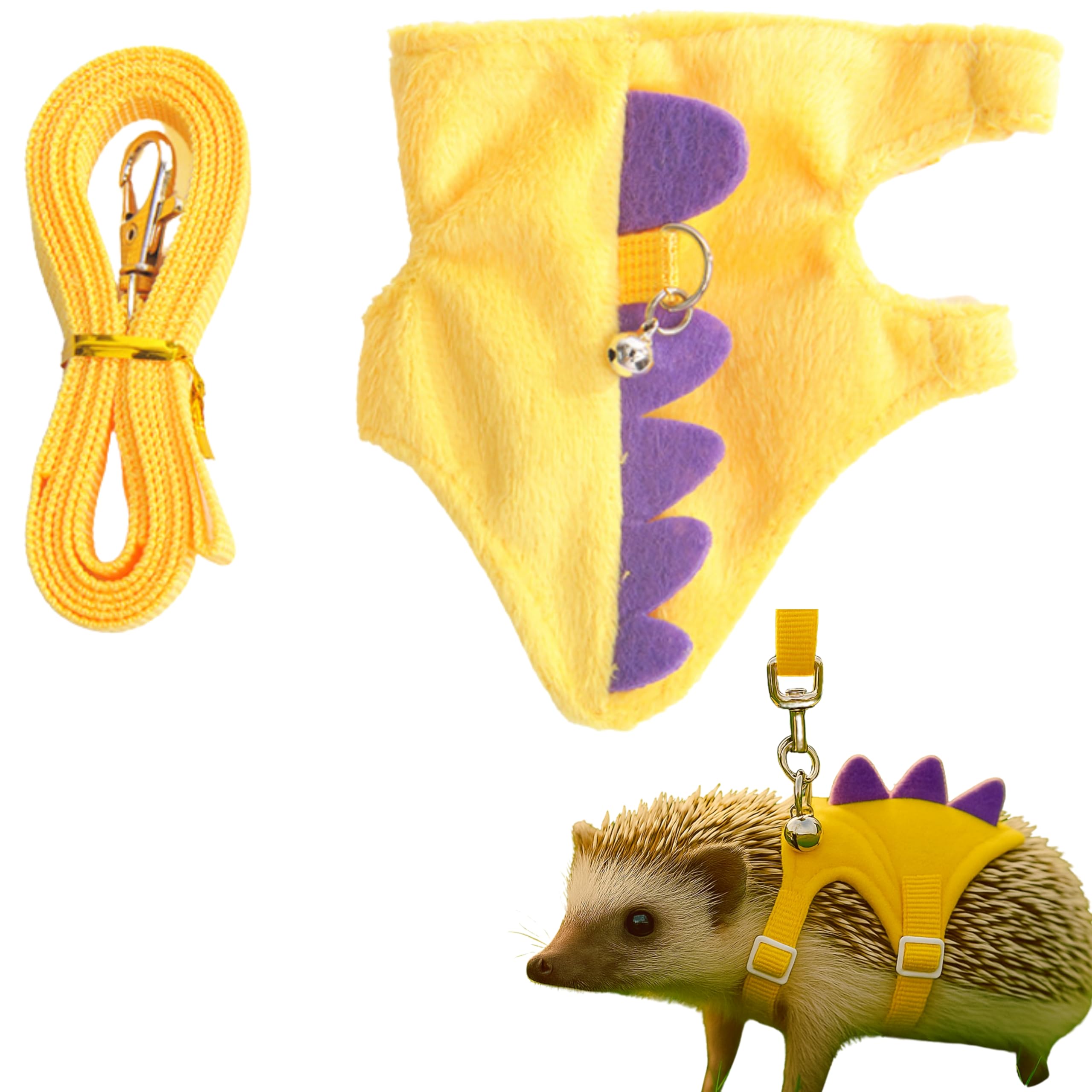 Adjustable Hedgehog Leash and Harness with Safe Bell, Dinosaur Shaped Harness Leash for Training Playing, Hamster Clothes for Fe