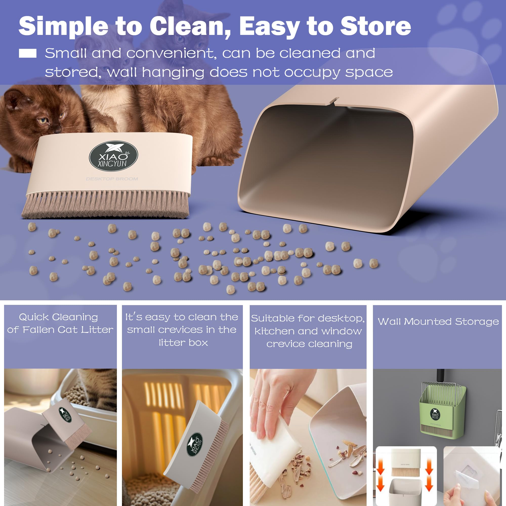 Cat Litter Scooper with Holder, Metal Litter Scoop Includes Portable Small Broom and Dustpan Set, Heavy Duty Stainless Steel Lit