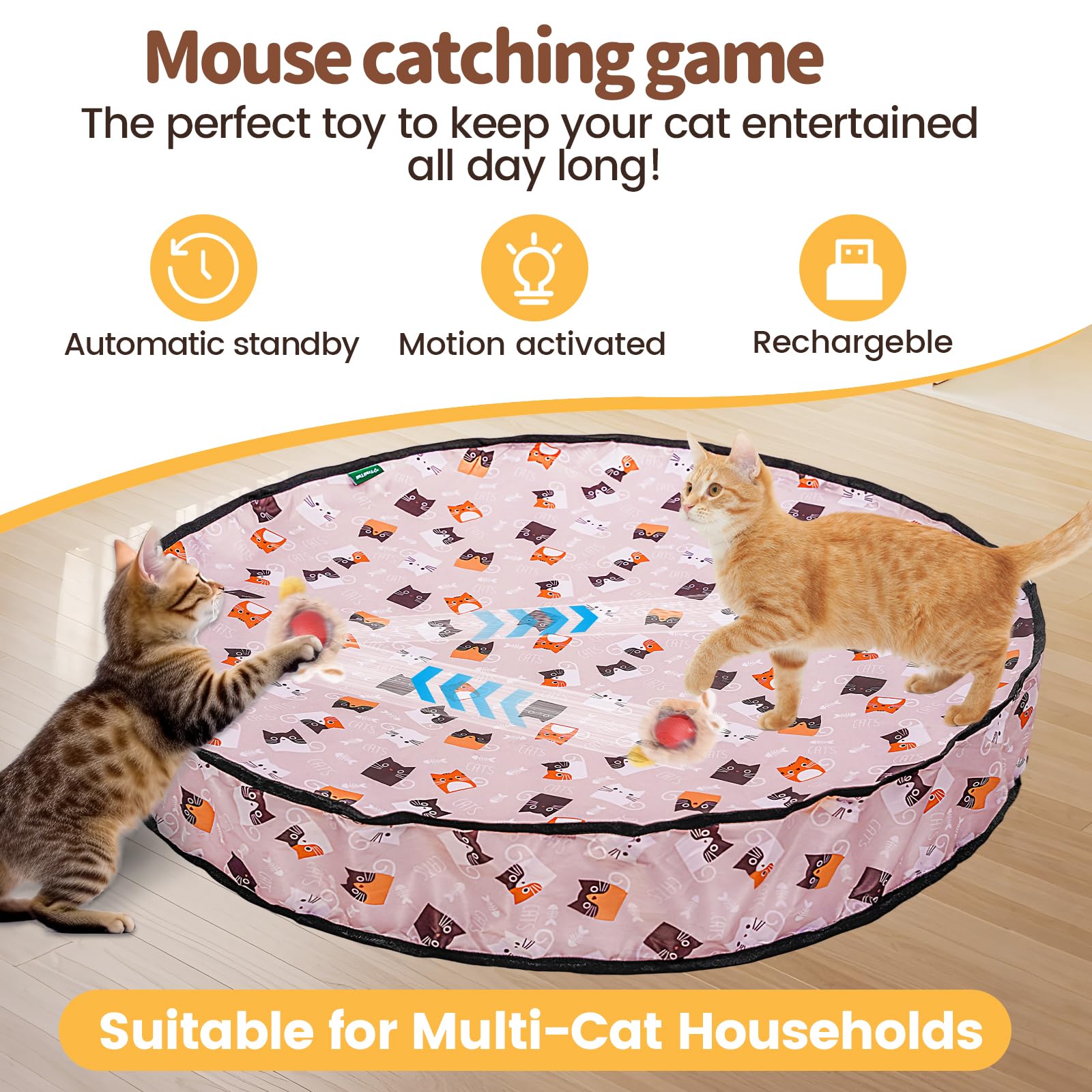 Trail Tail Interactive Cat Toy For Indoor Cats, Rechargeable Kitten Toy For Chasing And Hunting, Hide And Seek Mouse Catching Ga