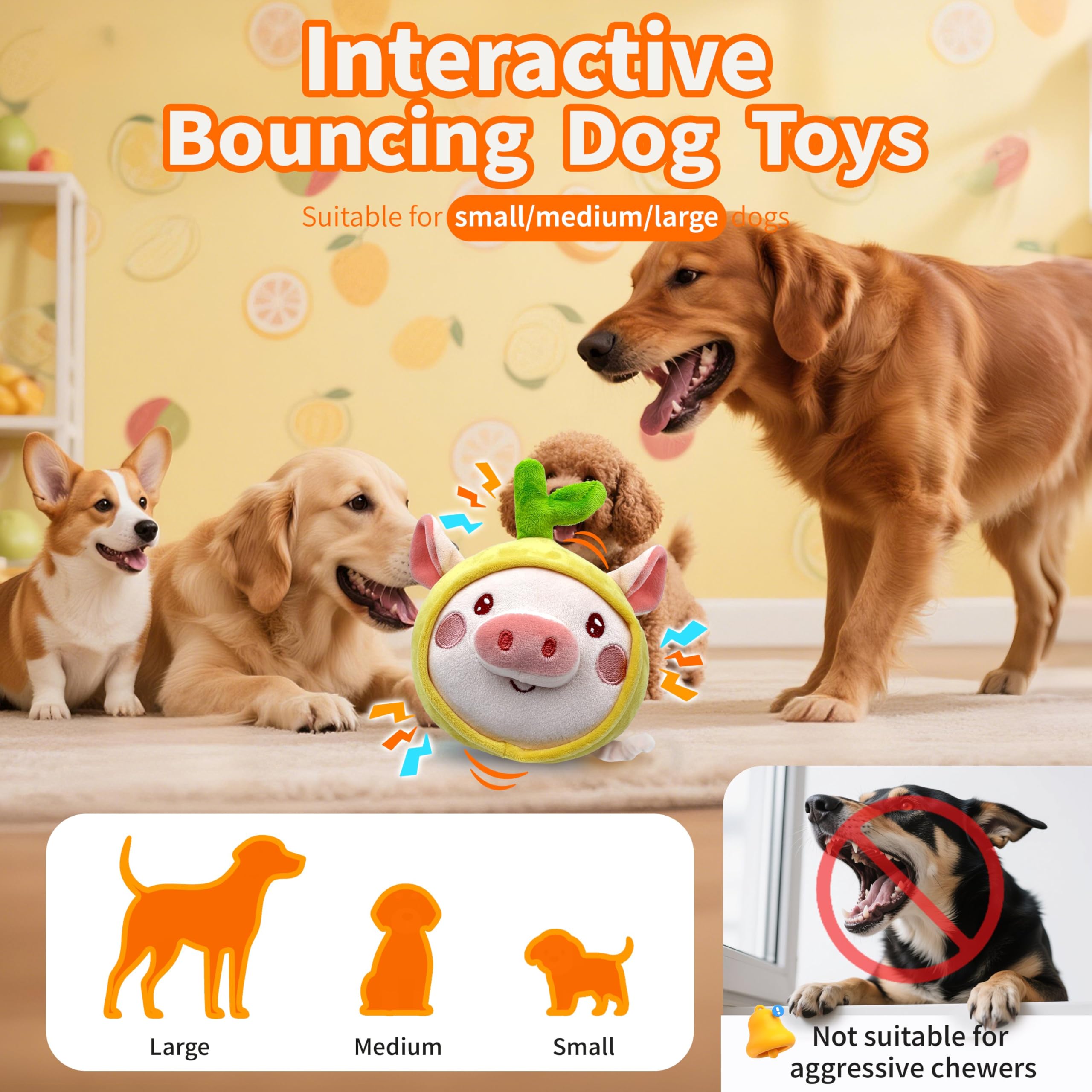 Hanarook Interactive Dog Toys, Moving Squeaky Dog Toy Ball, Rechargeable Bouncing Rolling Puppy Ball Toy With Jumping Music Talk