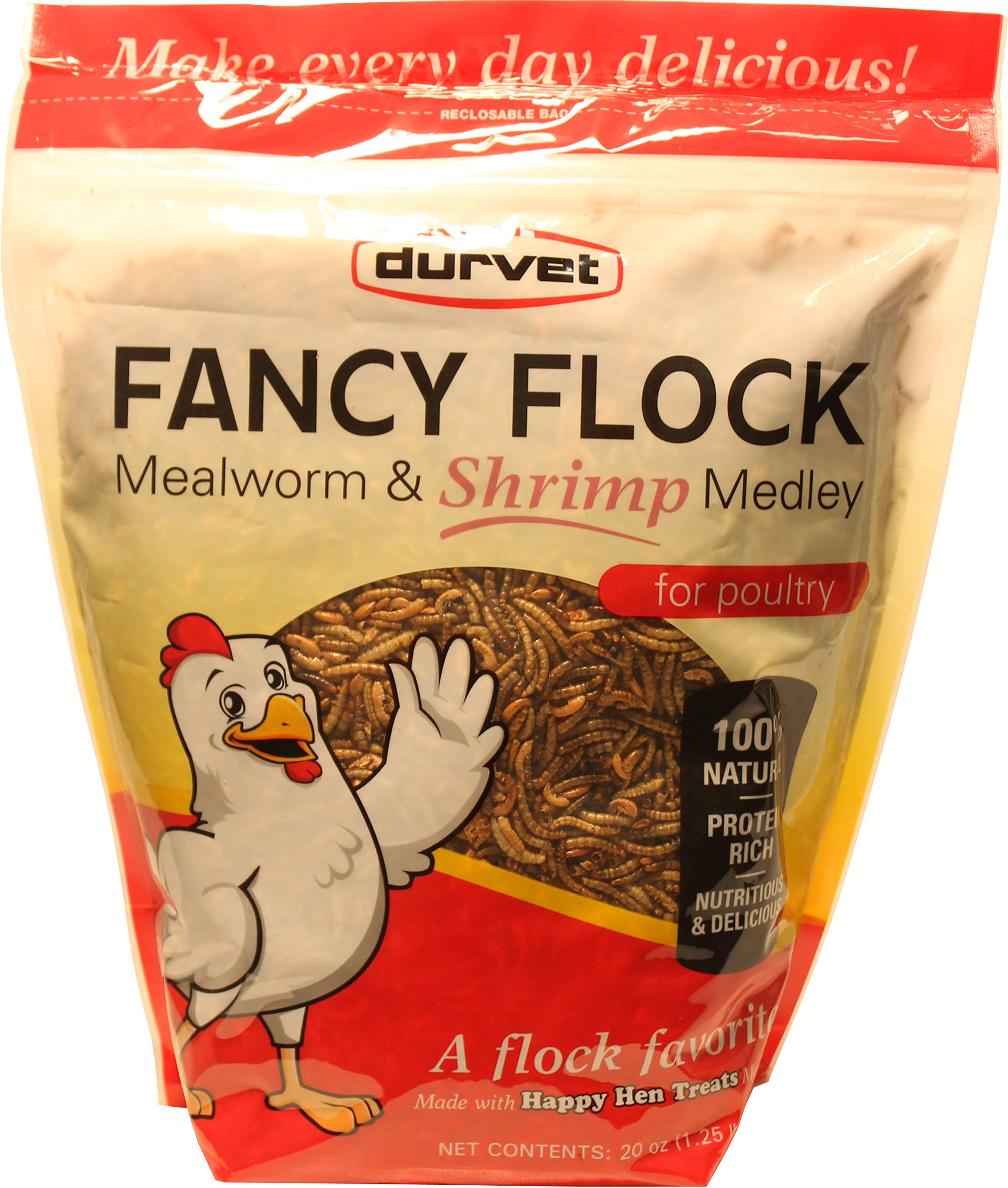 Durvet Fancy Flock Mealworm and Shrimp Medley, 20 Ounces, Poultry Treat Made with Happy Hen Treats Mealworms, Model Number: 6989