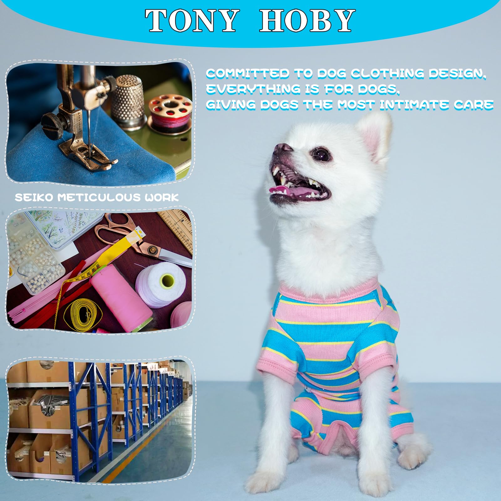 Tony Hoby Female Dog Pajamas With Colorful Stripe, Pet Clothes For Small Medium Dogs (Pink&Blue, Girl, Xs)