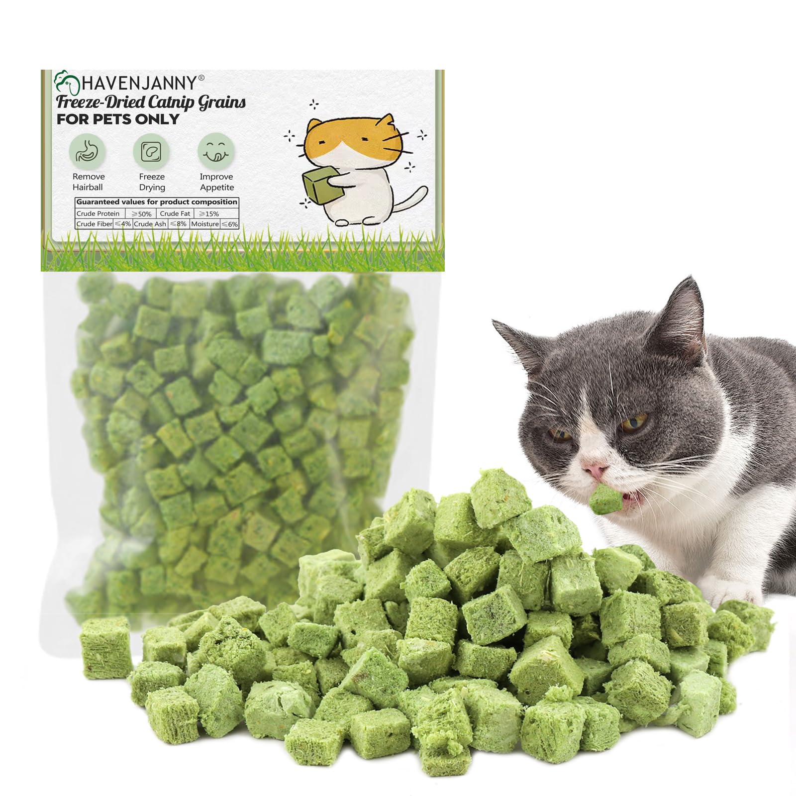 HavenJanny 120g Freezed Drying Cat Grass Treats for Cats, Cat Grass Teething Stick Snacks for Cats Hairball Removal and Teeth Cl
