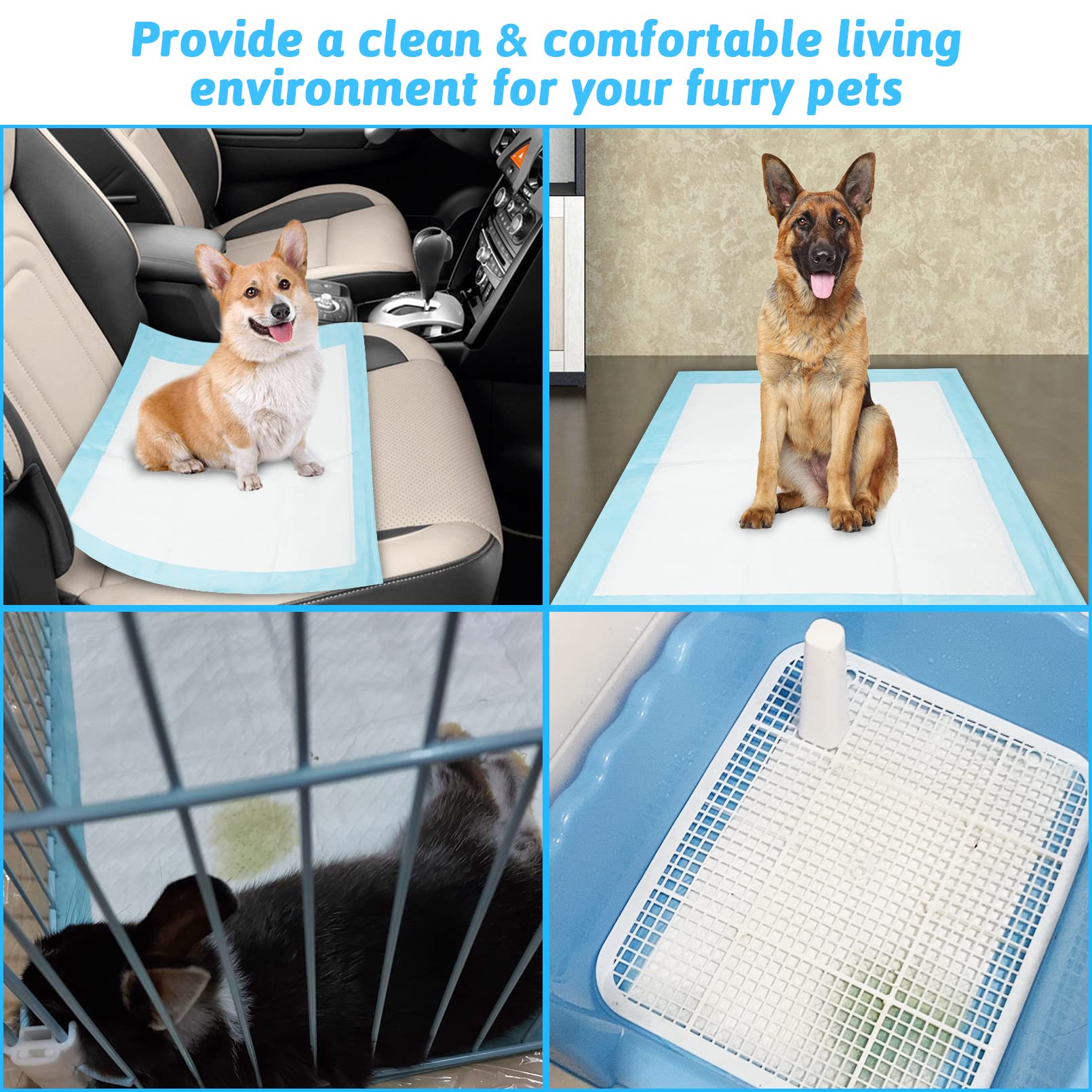 Fhiny Rabbit Pee Pads, 13'' x 18'' 100 PCS Disposable Bunny Cage Liner Leak-Proof Super Absorbent Potty Training Pad with Quick-