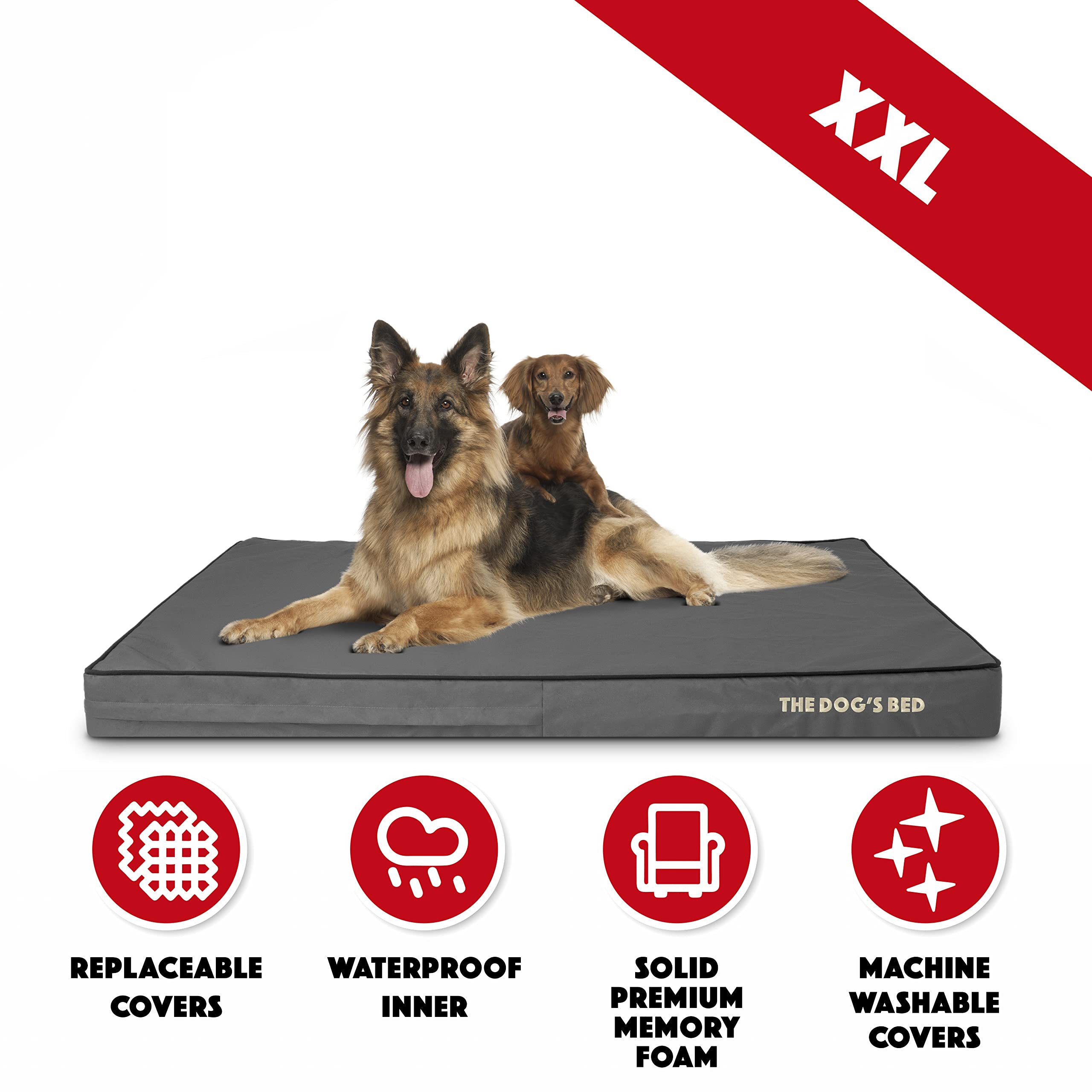 The DogAs Bed Orthopedic Memory Foam Dog Bed XXL greyBlack 54x36 Pain Relief for Arthritis Hip & Elbow Dysplasia Post Surgery La