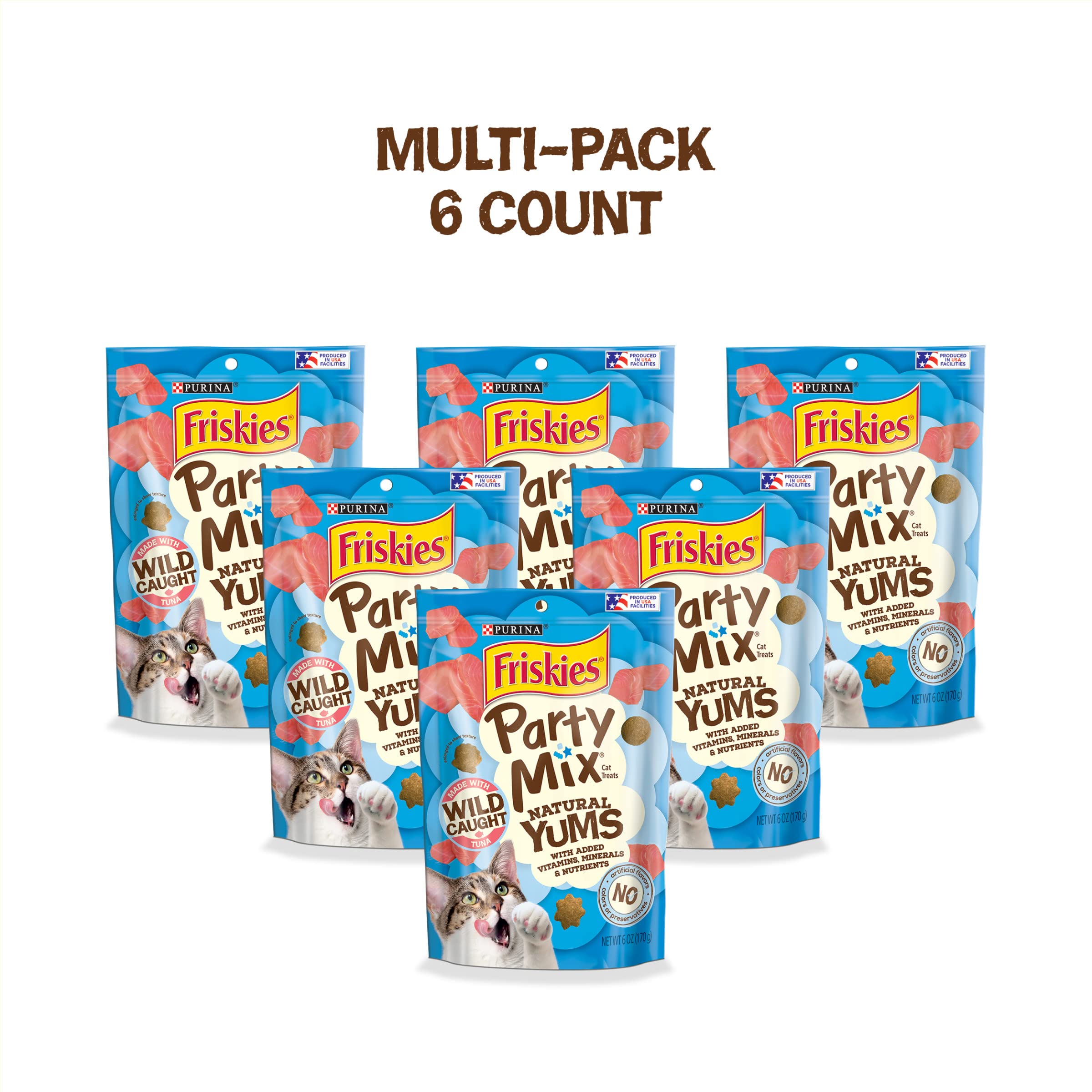 Purina Friskies Natural Cat Treats, Party Mix Natural Yums With Wild Tuna - (Pack of 6) 6 oz. Pouches
