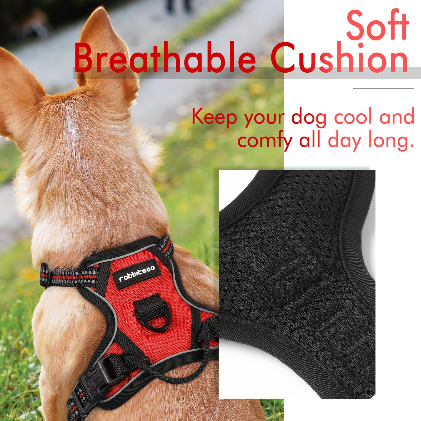 Rabbitgoo Dog Harness, No-Pull Pet Harness With 2 Leash Clips, Adjustable Soft Padded Dog Vest, Reflective No-Choke Pet Oxford Vest With Easy Control Handle For Small Dogs, Red,Xs