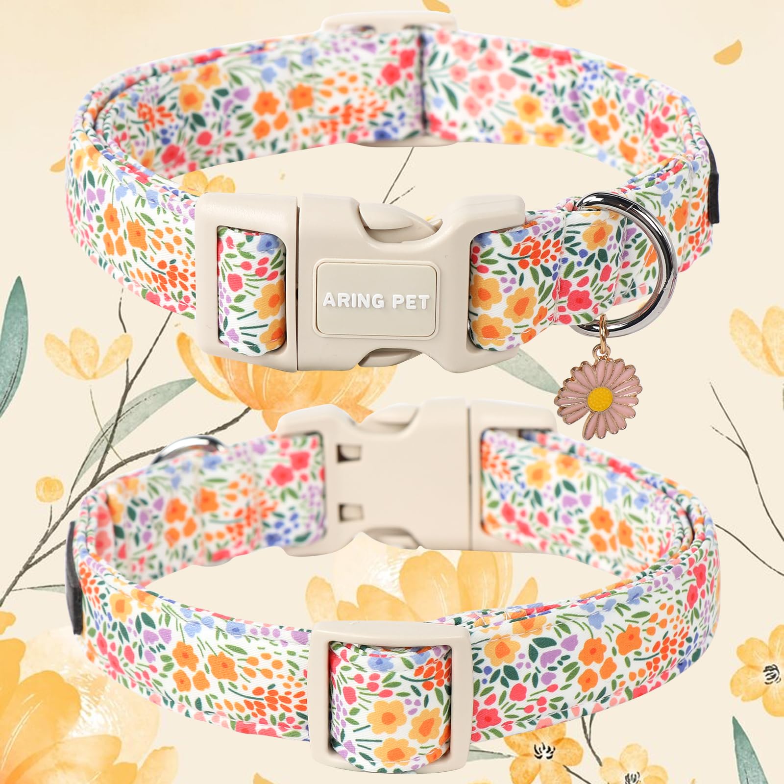 Aring Pet Summer Dog Collar-Cute Dog Collar For Small Dogs, Adjustable Cotton Floral Pet Collars Puppy Collar For Small Medium L