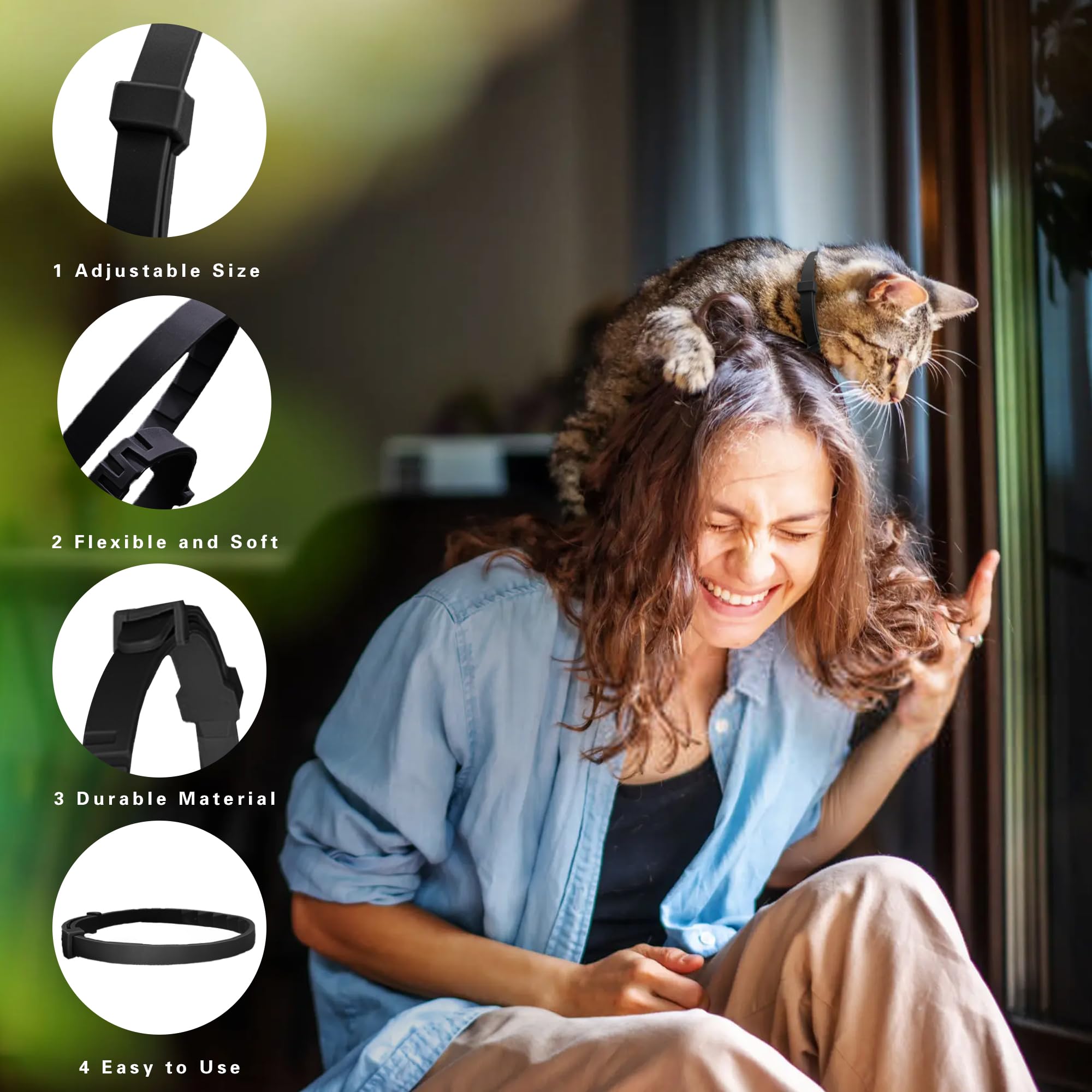 Simnice Calming Collar For Cats - 4 Pack, Adjustable Calming Collar For Cats - Pheromone Cat Collar For Anxiety & Stress Relief,