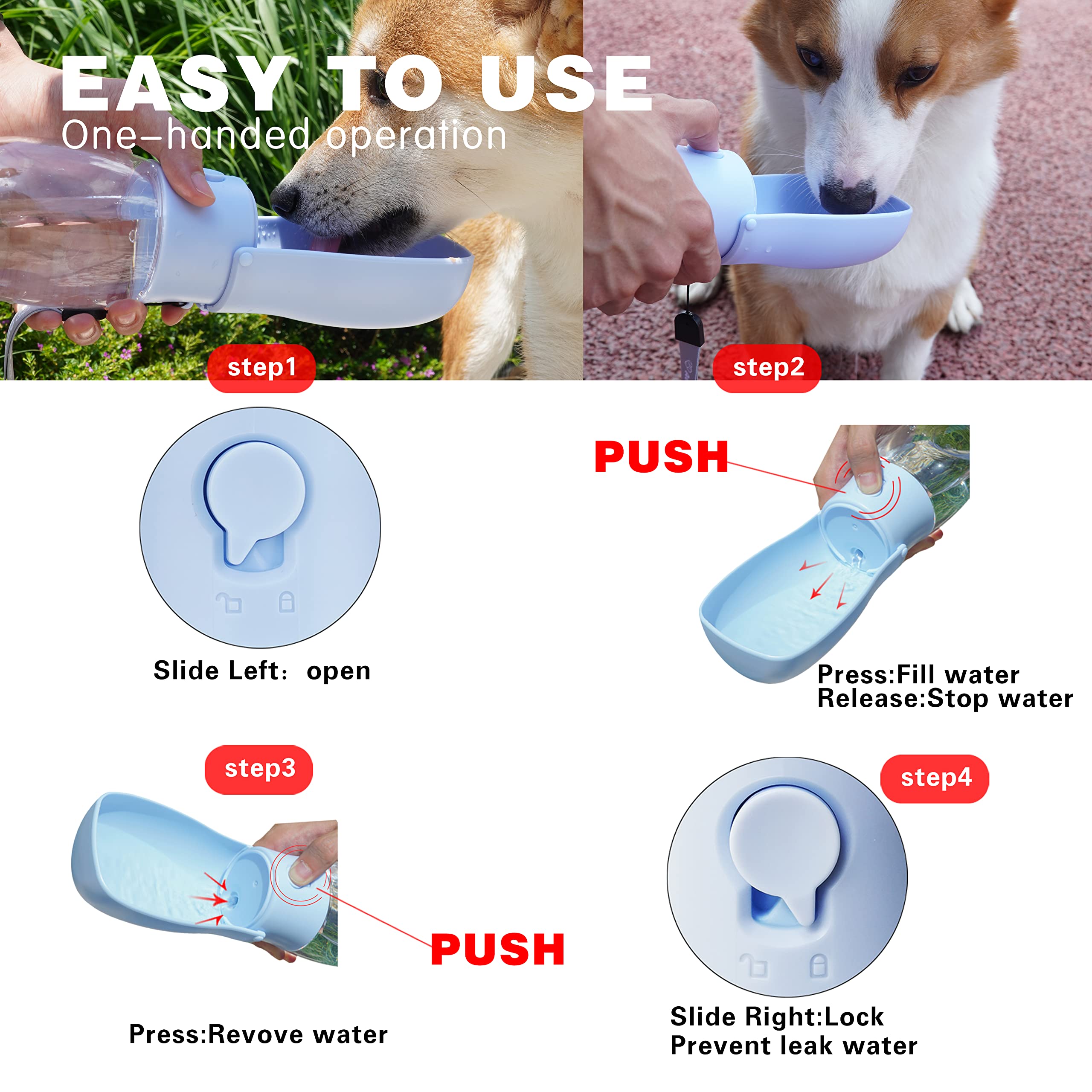 AVELORA Foldable Dog Water Bottle,Portable Dog Water Dispenser,Outdoor Pet Water Bottle for Dog,Cat,Puppy,Walking,Hiking,Travel.