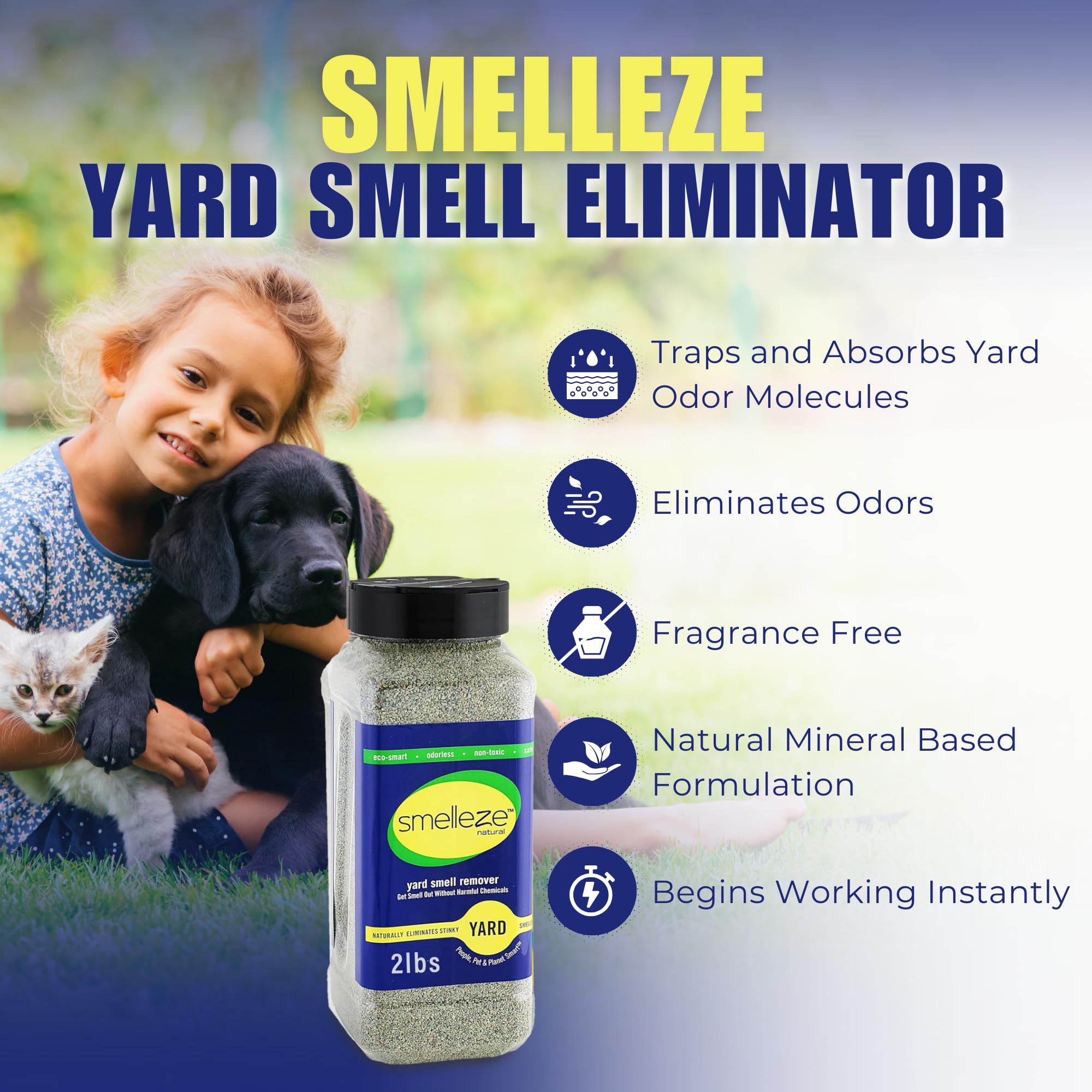 SMELLEZE Natural Yard Odor Remover, 2 lb Granules, Eliminate Pet Urine & Stool Smell, Safe for People, Pets & Plants, Green