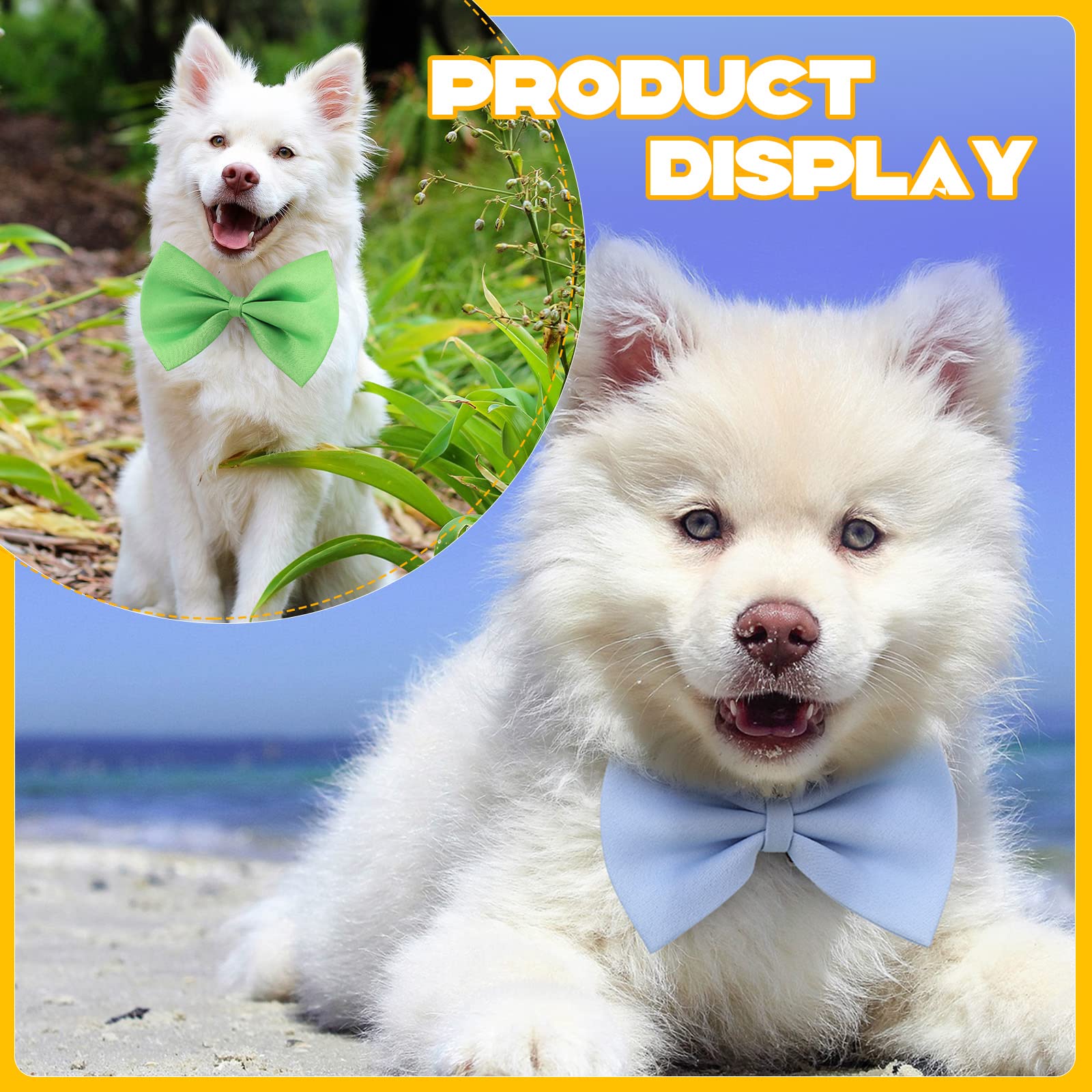 Cindeer 120 Pcs Dog Bow Ties With Adjustable Collar Puppy Neckties Bulk Cat Bowtie Collar Assorted Colors Solid Pet Grooming Bow