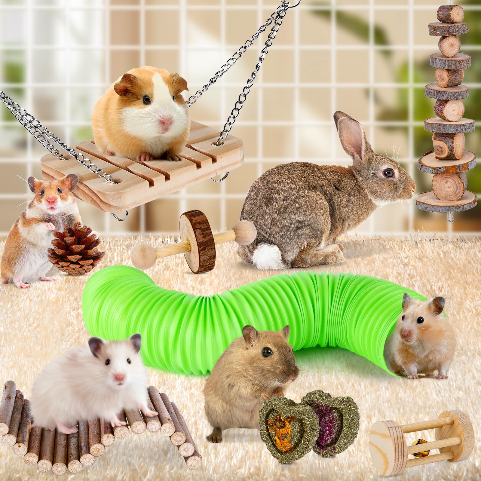 Vespro Hamster Toys Set, Guinea Pig Toys Small Animal Chewing Toy And Rat Cage Accessories, Chinchillas, Gerbils, Rats, Rabbit R