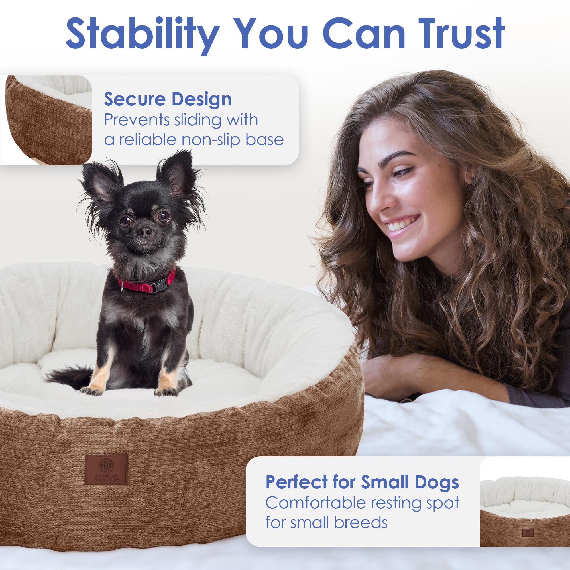 American Kennel Club 23' Mason Fabric Round Pet Bed - Stylish Washable Dog Bed With Non-Slip Bottom, Plush Sleeping Surface - F