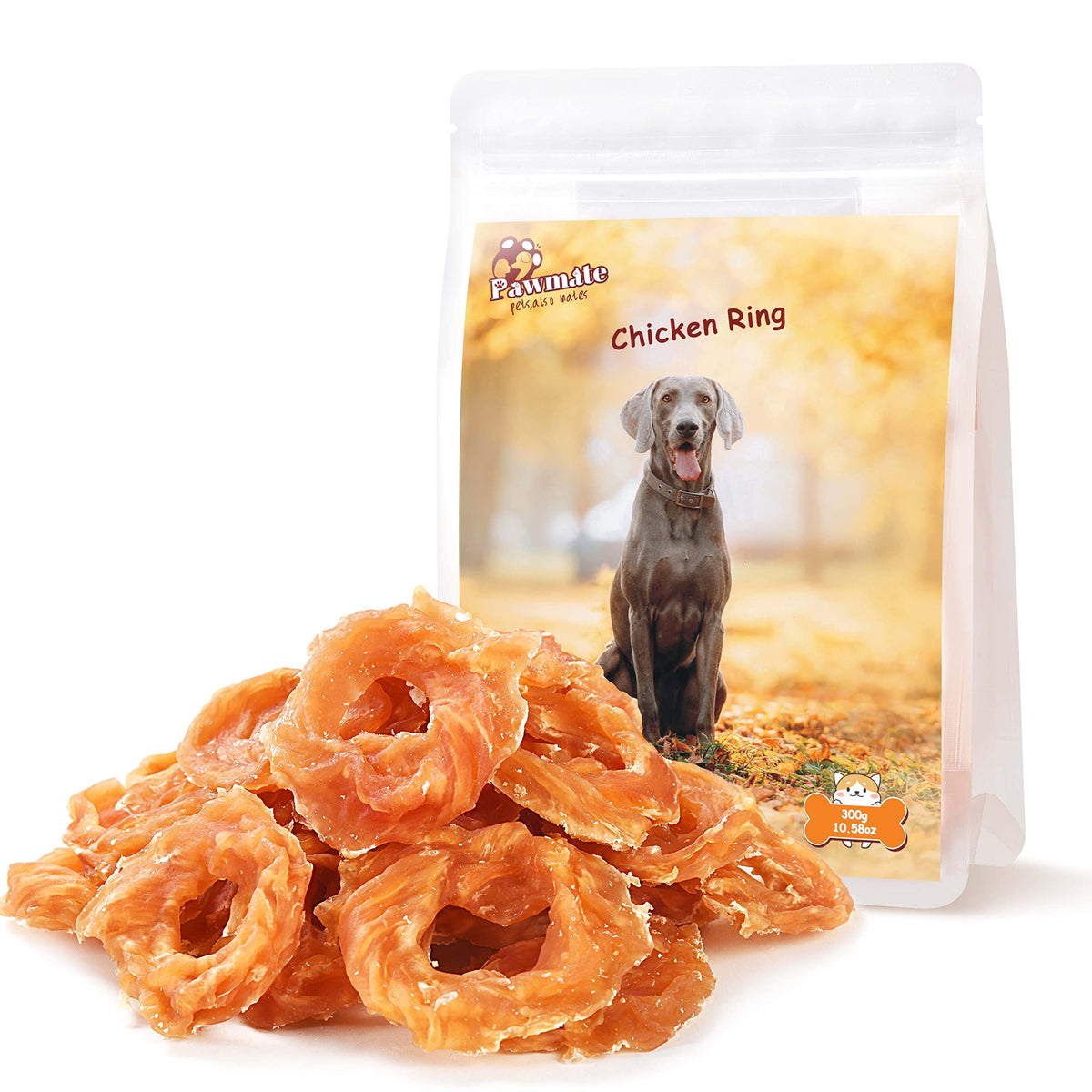 Pawmate Dog Treats Chicken Jerky Rings, Rawhide-Free Real Dried Tenders Natural Chicken Breast With Taurine 11 Ounce