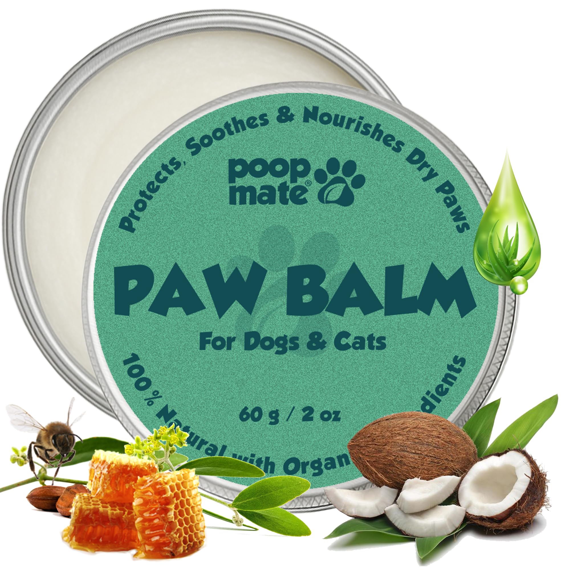 Poop Mate Dog Paw & Nose Balm (2 Oz) | Natural, Lick-Safe Soothing Balm With Coconut Oil & Shea Butter | Moisturizing Paw Butter