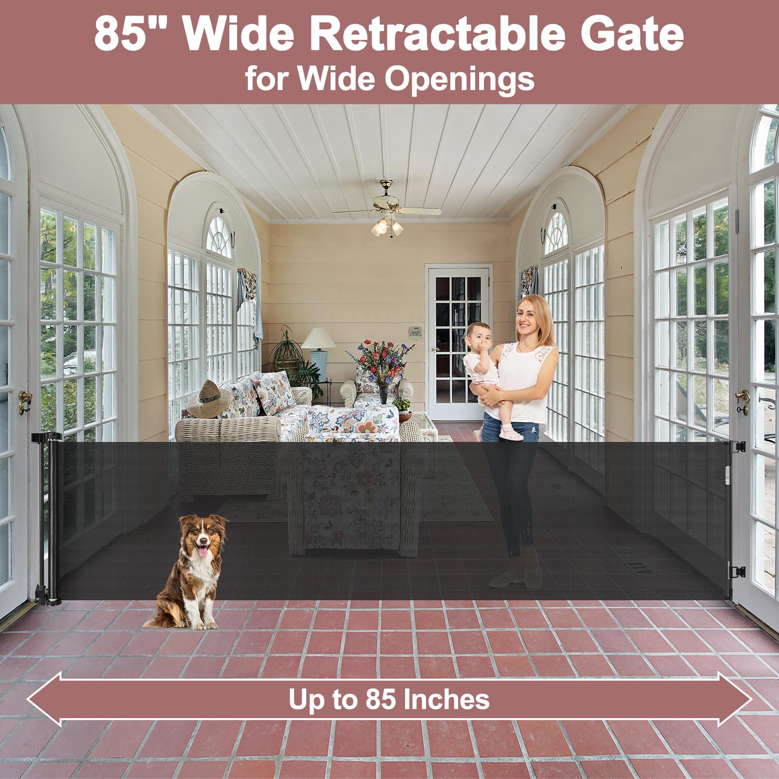 85 Inch Extra Wide Retractable Baby Gate Indoor Extra Long Baby Gate Outdoor Extra Large Dog Gate Child Gates for Wide Openings