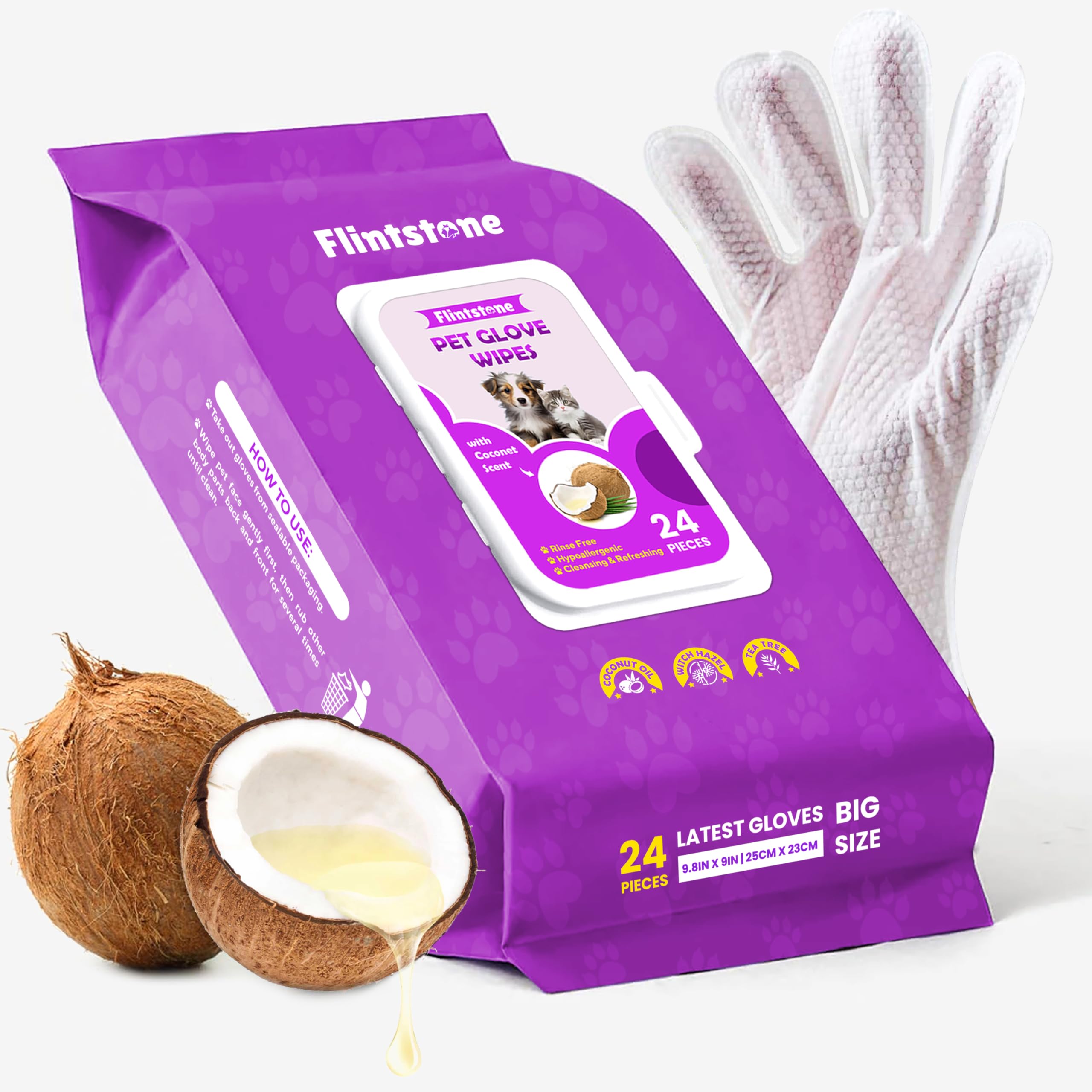 Flintstone Dog Wipes Cleaning Deodorizing - Hypoallergenic Cat Wipes - Extra Thick Wet Dog Wipes For Paws And Butt - Daily Care 