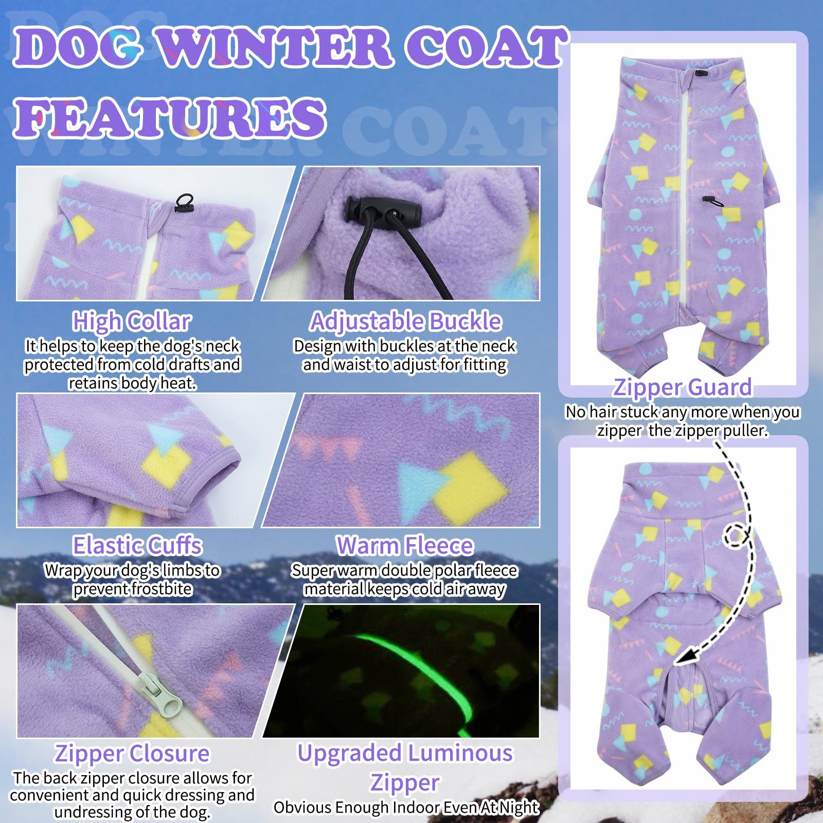 ROZKITCH Dog Leg Warmers, Windproof Jacket Vest for Medium Dogs, Luminous Zipper, Geometry Print, Size M (Back Length: 18")
