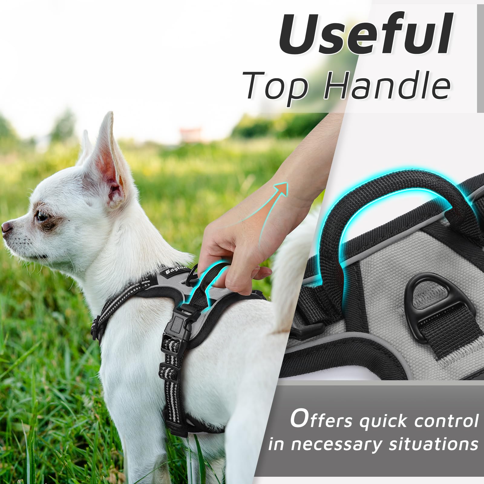 Eagloo Small Dog Harness No Pull, Service Vest With Reflective Strips And Control Handle, Adjustable And Comfortable For Easy Wa