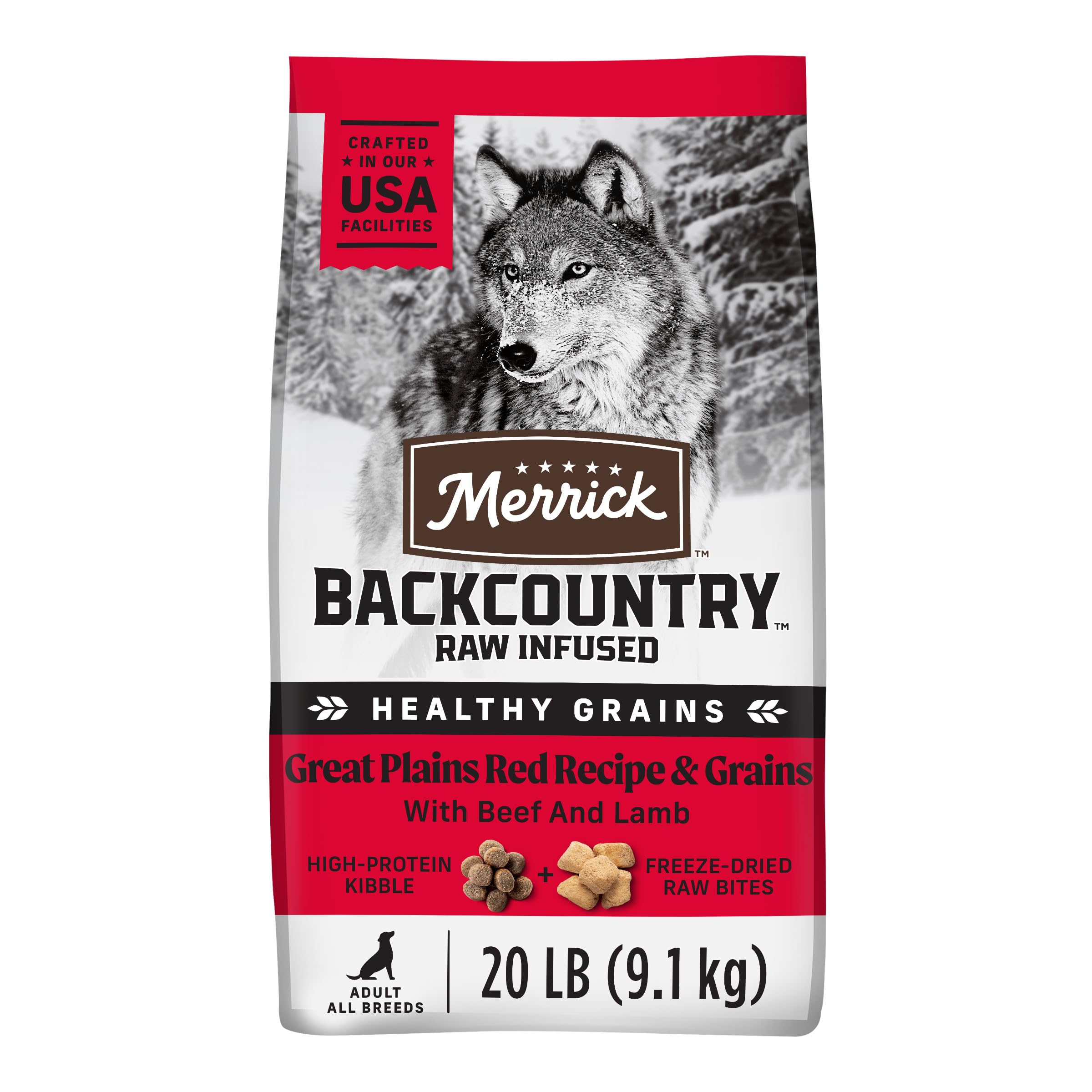 Merrick Backcountry Healthy Grains Kibble With Freeze Dried Raw Pieces, Great Plains Red Meat Recipe Dog Food - 20.0 Lb. Bag