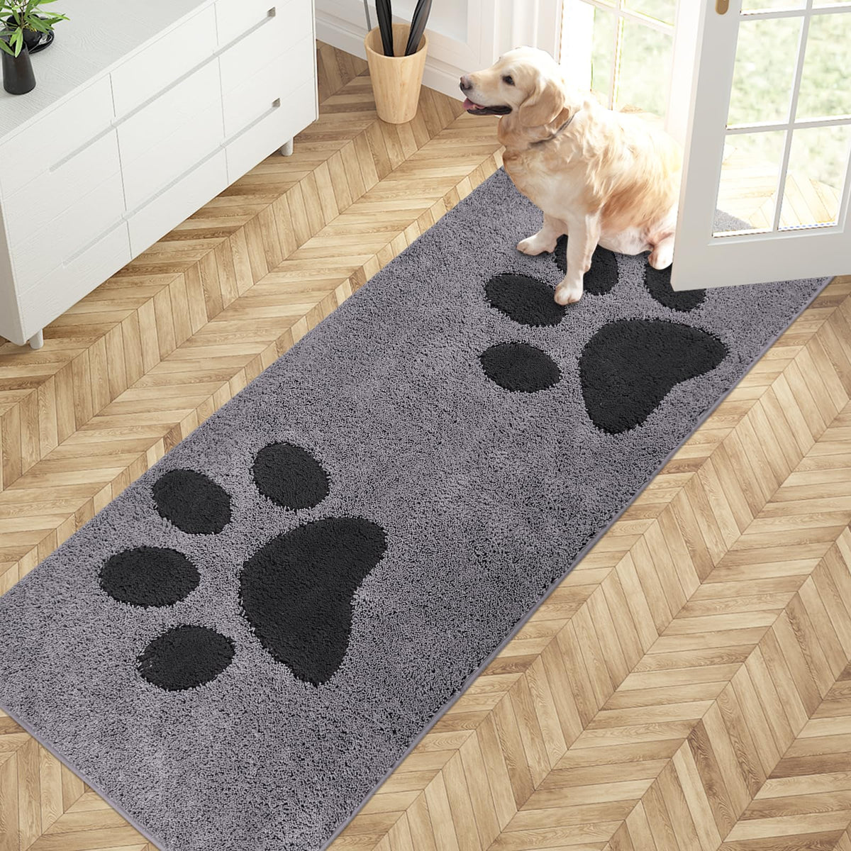 Purrugs Dirt Trapper Door Mat 32' X 70', Non-Skid/Slip Machine Washable Microfiber Entryway Rug, Dog Door Mat, Super Absorbent Welcome Mat For Muddy Wet Shoes And Paws, Grey