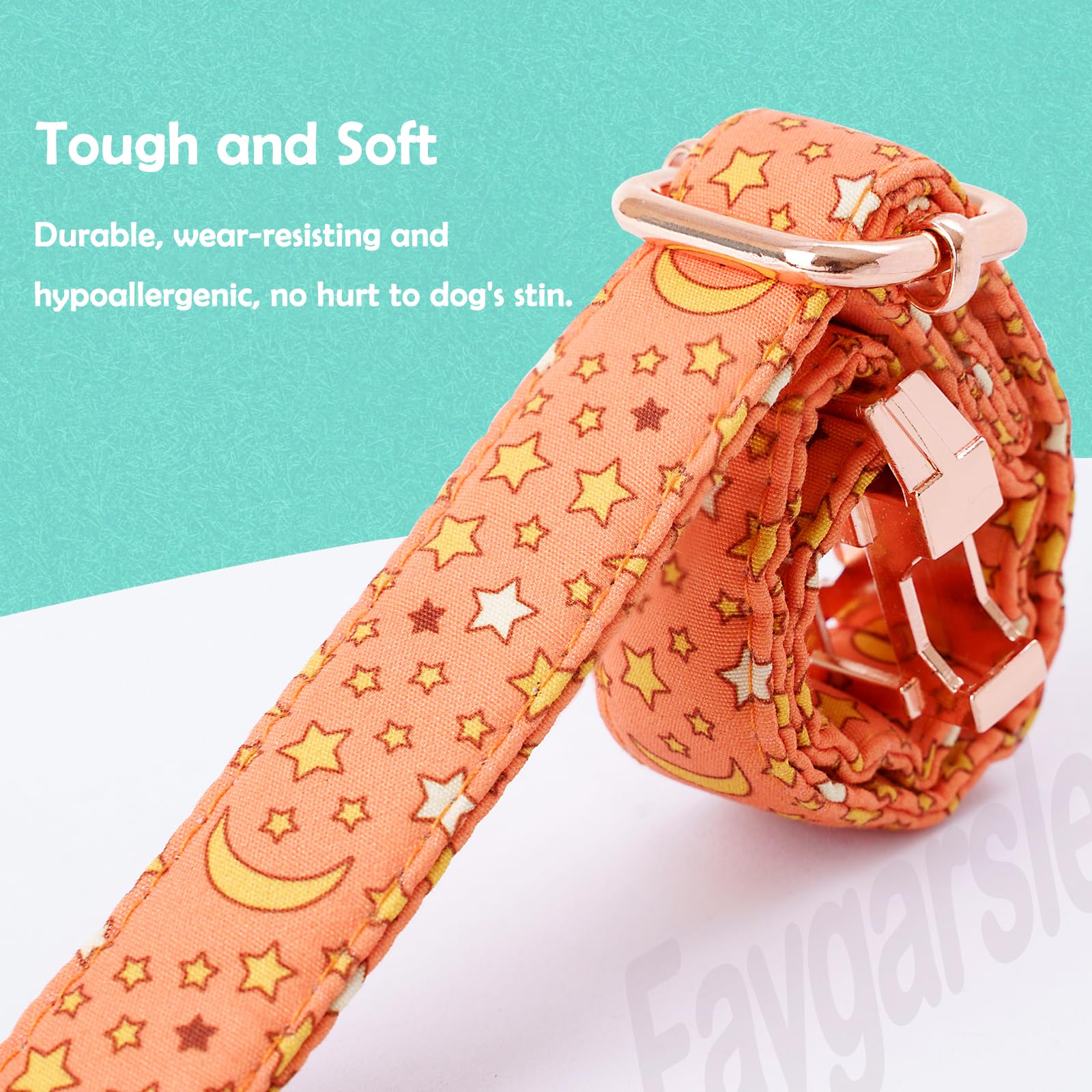 Faygarsle Orange Stars Moon Pattern Dog Collar For Small Medium Large Dogs Cute Puppy Collars For Female Dogs For Summer Spring