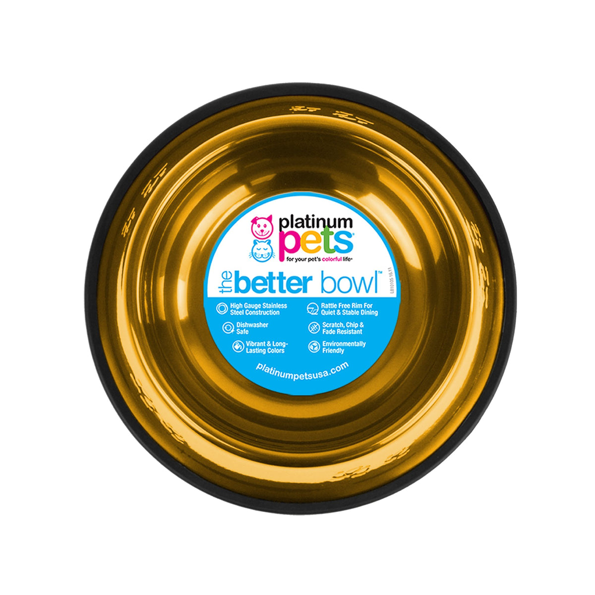 Platinum Pets Non-Tip Stainless Steel Dog Bowl, 80 Oz, Gold, X-Large