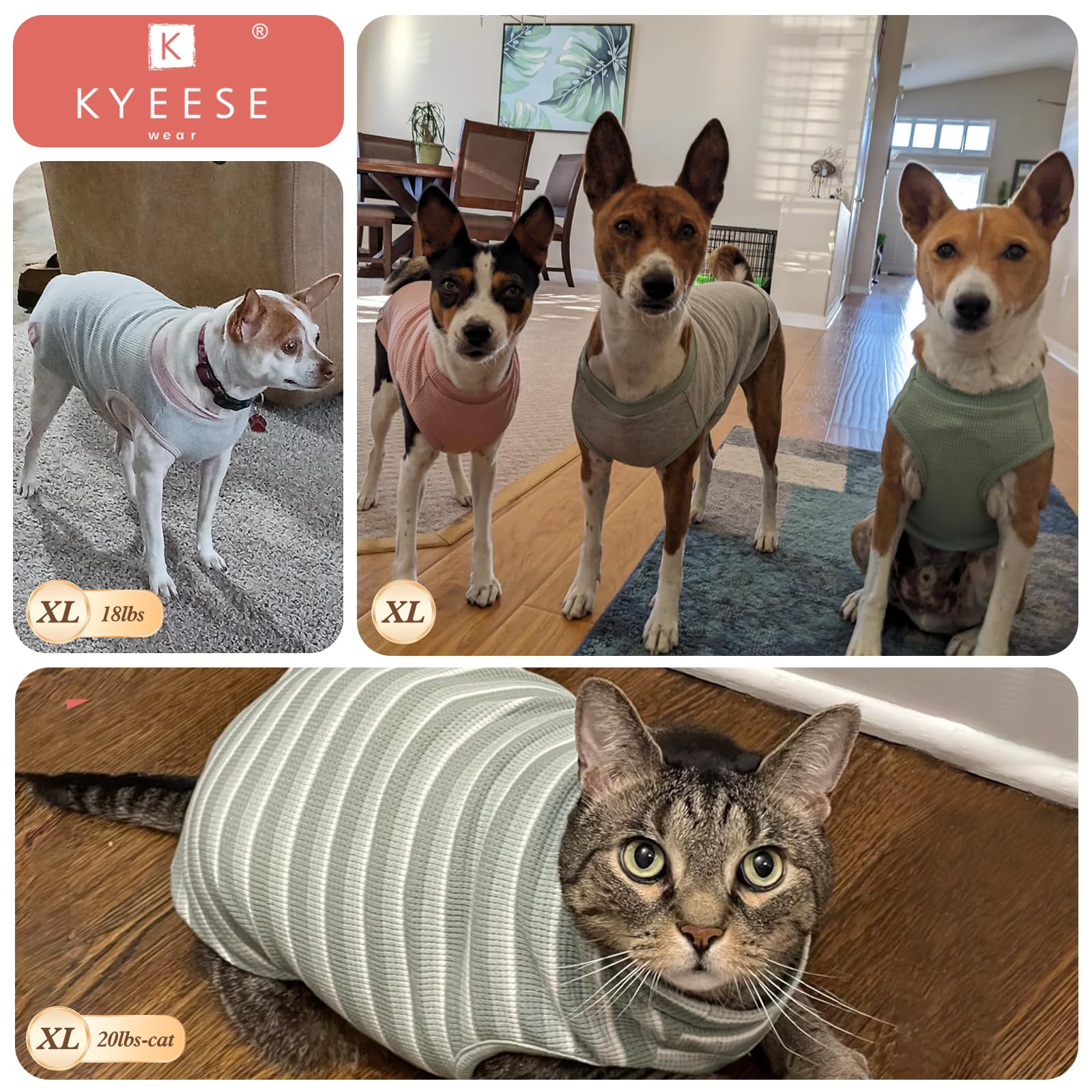 Kyeese 2Pack Waffle Dog Shirts For Small Dogs Stretchy T-Shirts Lightweight Tank Top Sleeveless Striped Vest Breathable Pet Outf