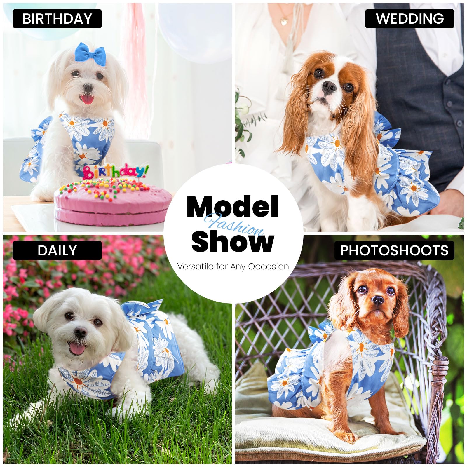 Abrrlo Cute Dog Dress Small Dog Clothes For Girls Female Puppy Outfits Blue Daisy Pet Summer Clothes Bowknot Doggy Cat Princess