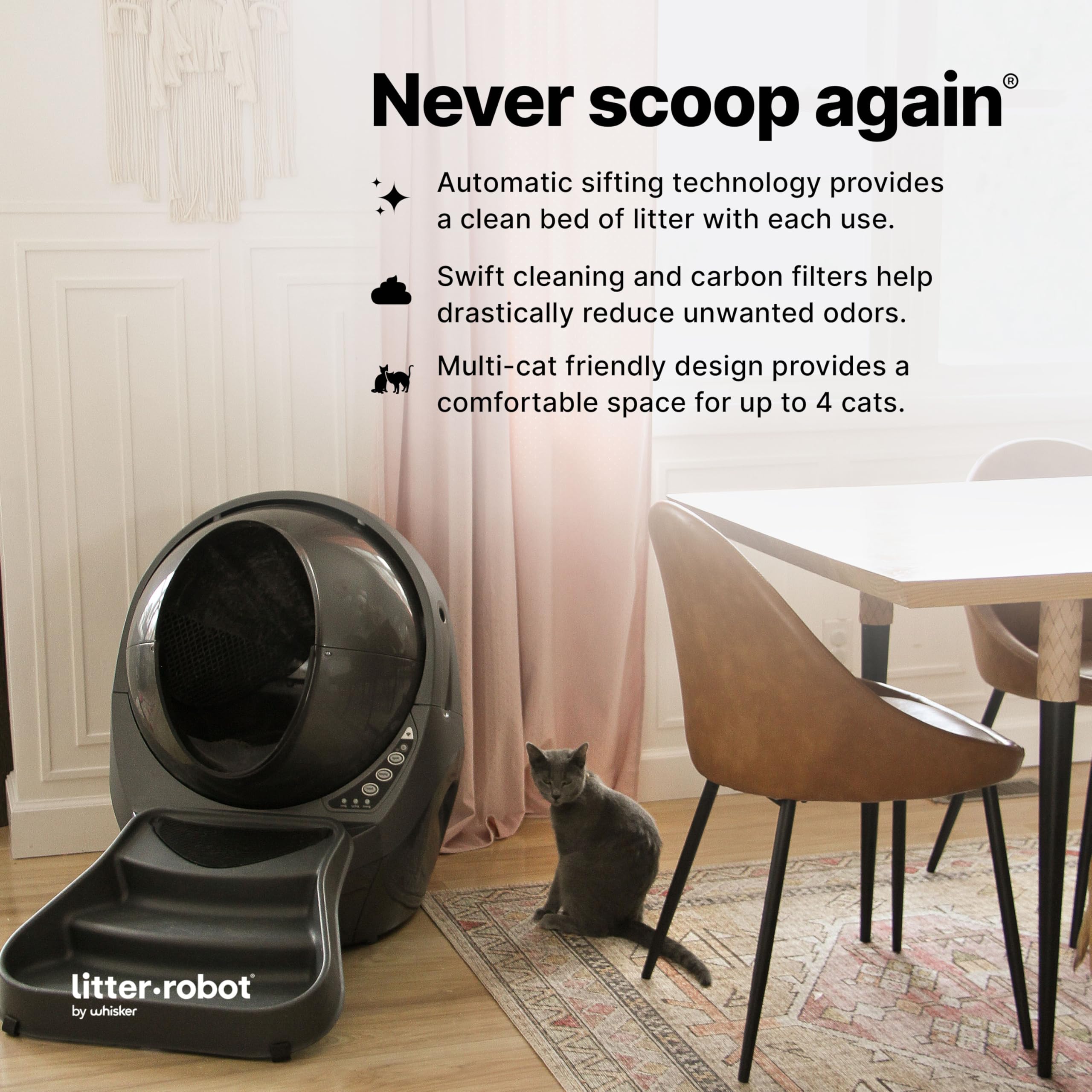 Litter-Robot 3 Ramp By Whisker, Grey Cat Ramp For Litter Box, Custom Fit, Reduces Tracking, Suitable For Small & Older Cats, Mad