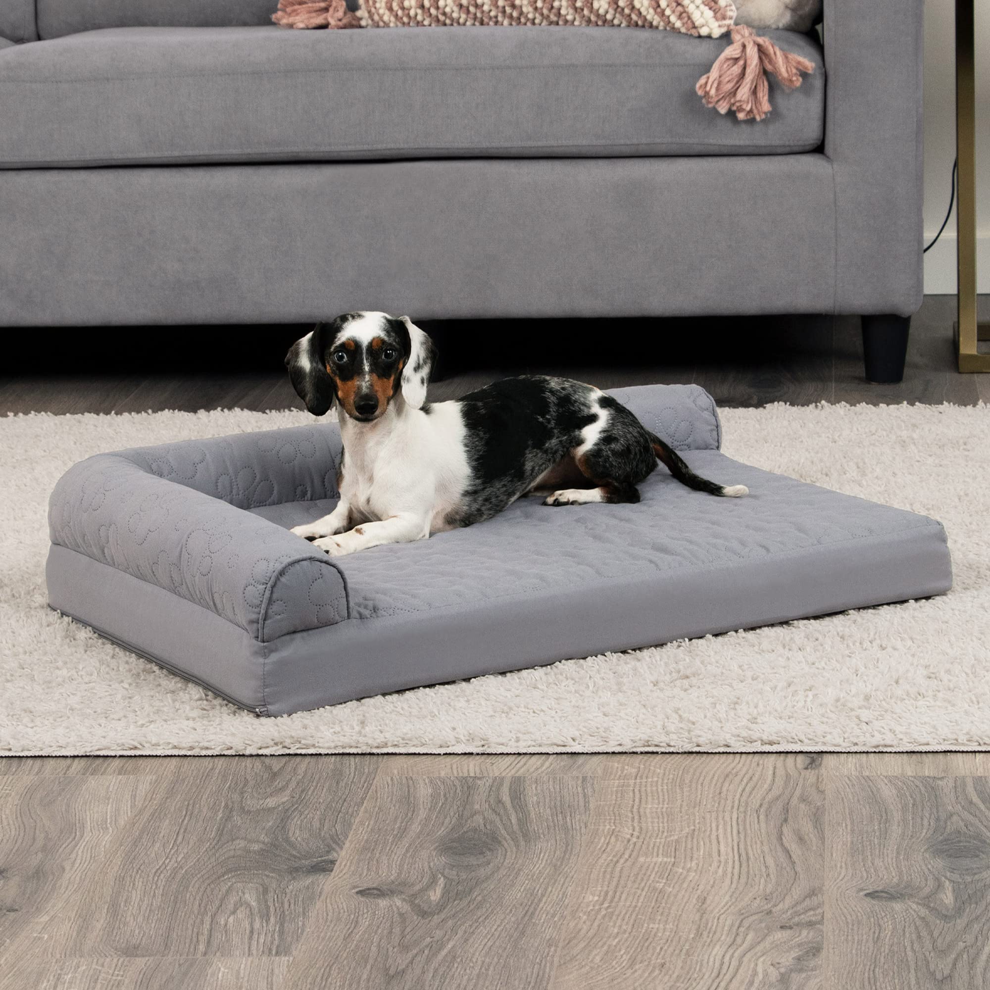 Furhaven Cooling Gel Dog Bed For Medium/Small Dogs W/ Removable Bolsters & Washable Cover, For Dogs Up To 35 Lbs - Pinsonic Quil