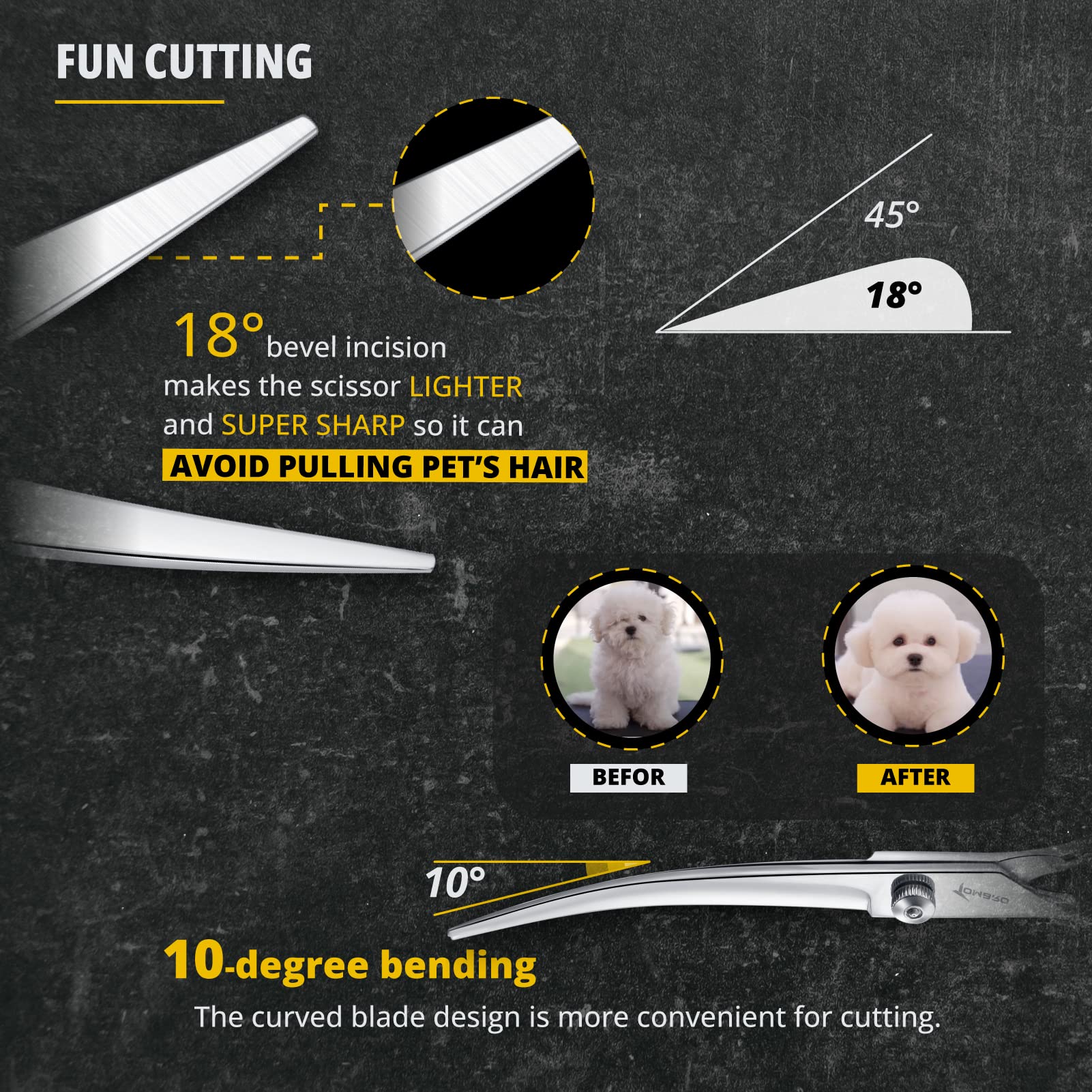 Tombro 7.0' Curved Dog Grooming Scissors Professional Curved Scissors For Pets 6Cr Stainless Steel Pet Grooming Scissors With Safe Round Tips,Pets Grooming Shears With Offset Handle (Down-Curved)