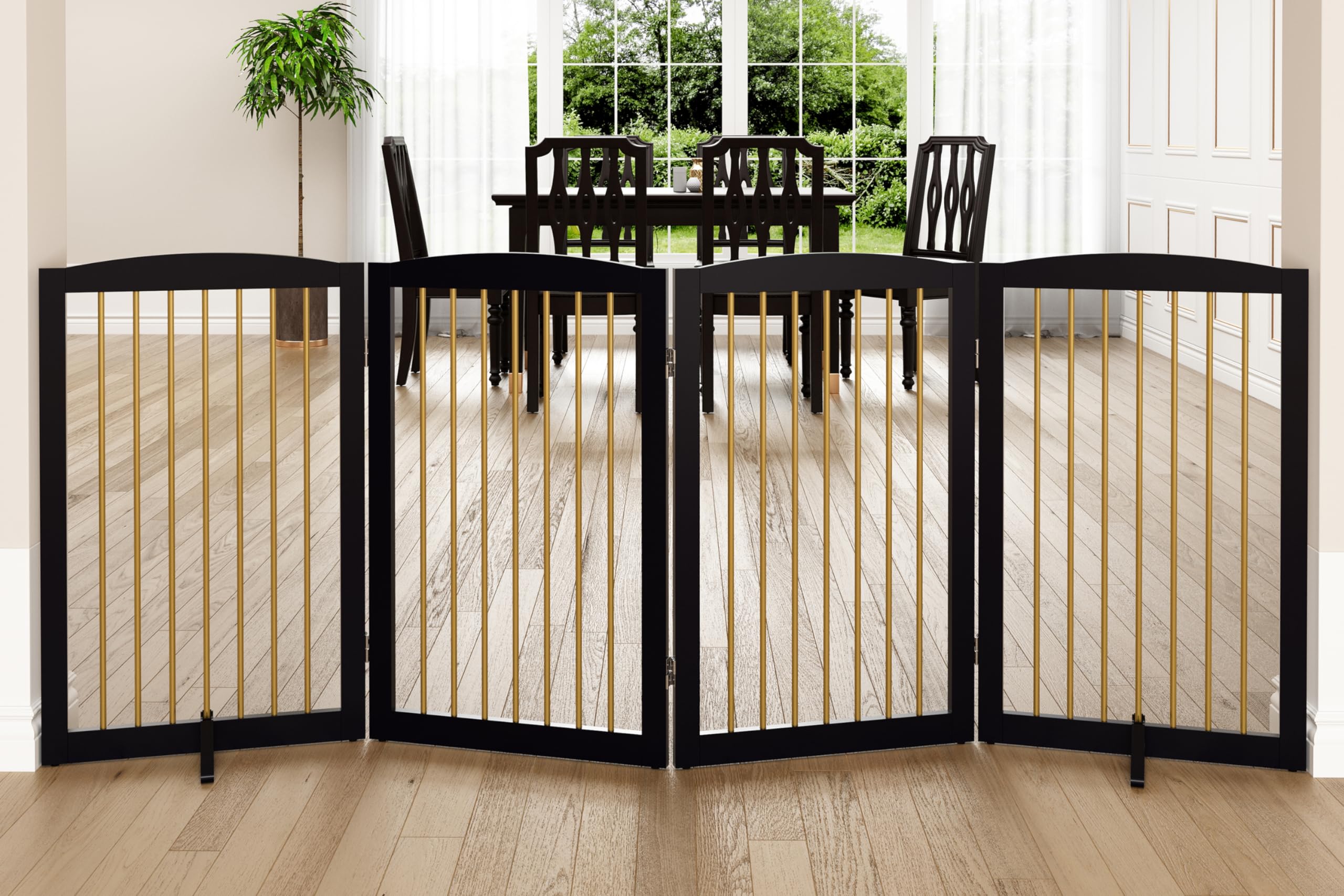 PUPETPO Freestanding Pet Gate for Dogs, Indoor Wooden Dog Gate for House, Foldable Dog Gate for Doorway, Stair, Step Over Pet Pu