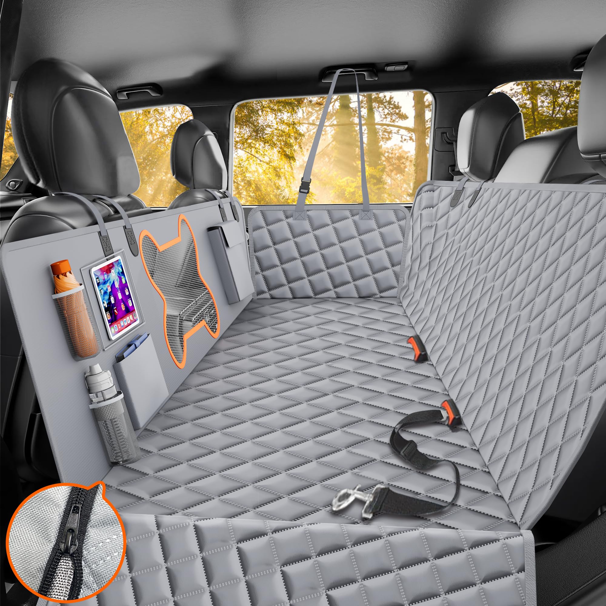 Qingti Dog Seat Cover For Car Back Seat, Suvs - Zipper Design Seat Protector For Dogs W/Mesh Window & Waterproof - Pet Car Backs