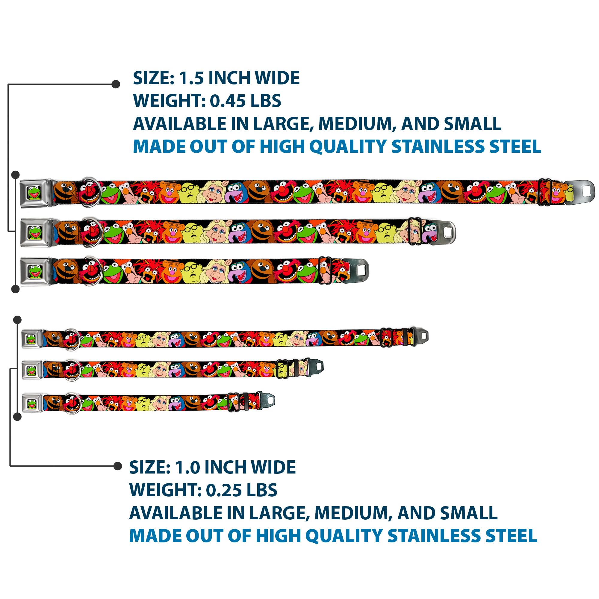Buckle-Down Seatbelt Buckle Dog Collar - Muppets Faces Black - 1.5' Wide - Fits 13-18' Neck - Small