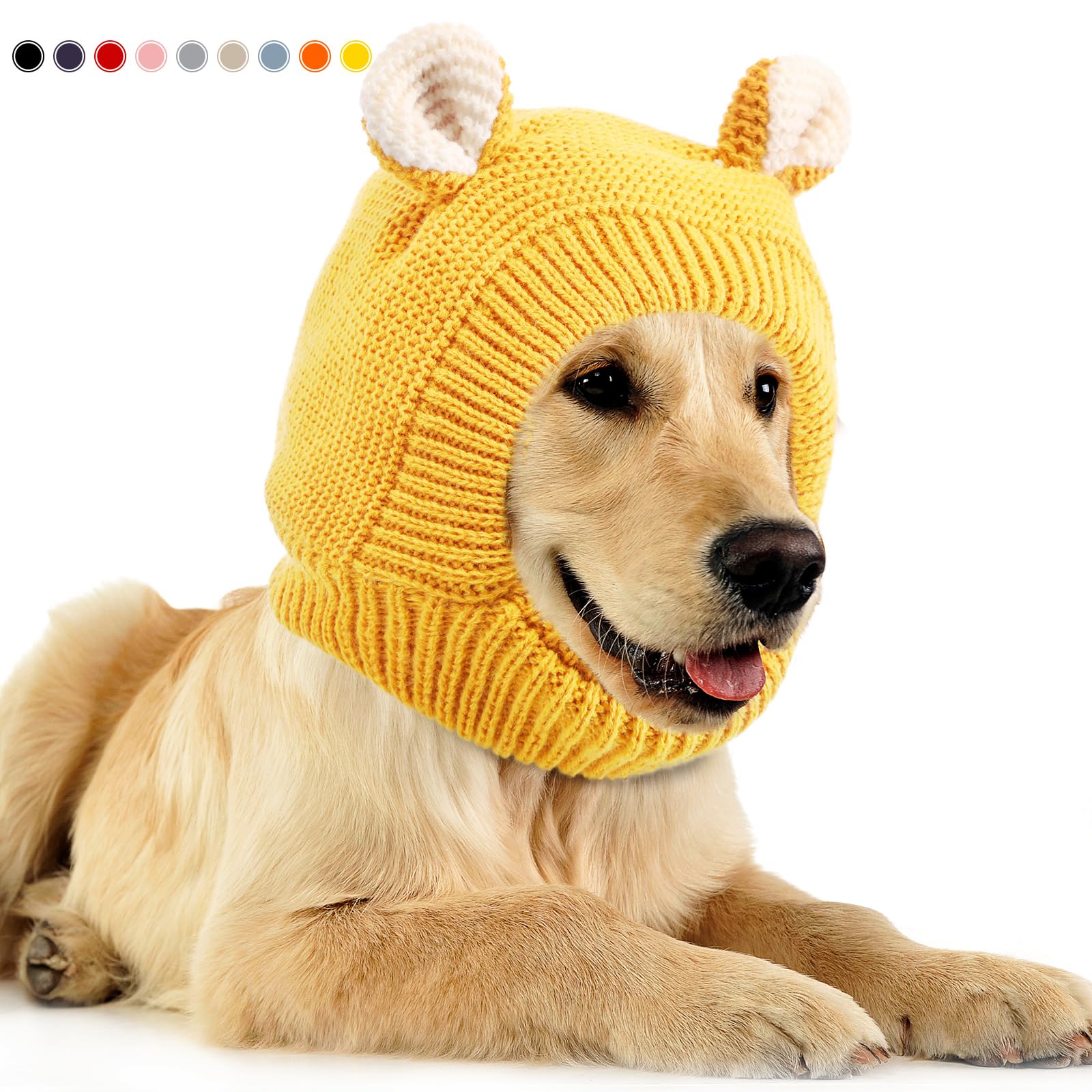 Quiet Ears For Dogs, Dog Ear Muffs Noise Protection Knitted Pet Ears Snood Head Wrap Hats For Medium To Large Cats Pets(Yellow)