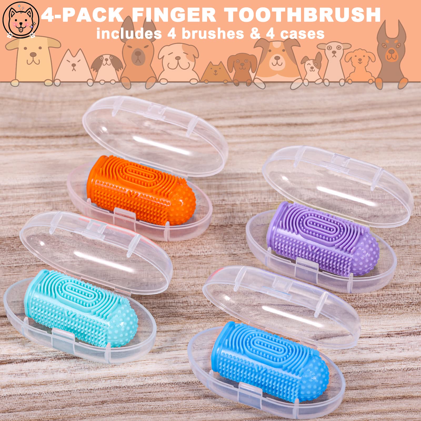 YUEYUEJIA Dog Toothbrush Finger Toothbrush Dogs Tooth Brushing Kit 4Pack Dogs Finger Toothbrushes for Dog Teeth Cleaning& Dental