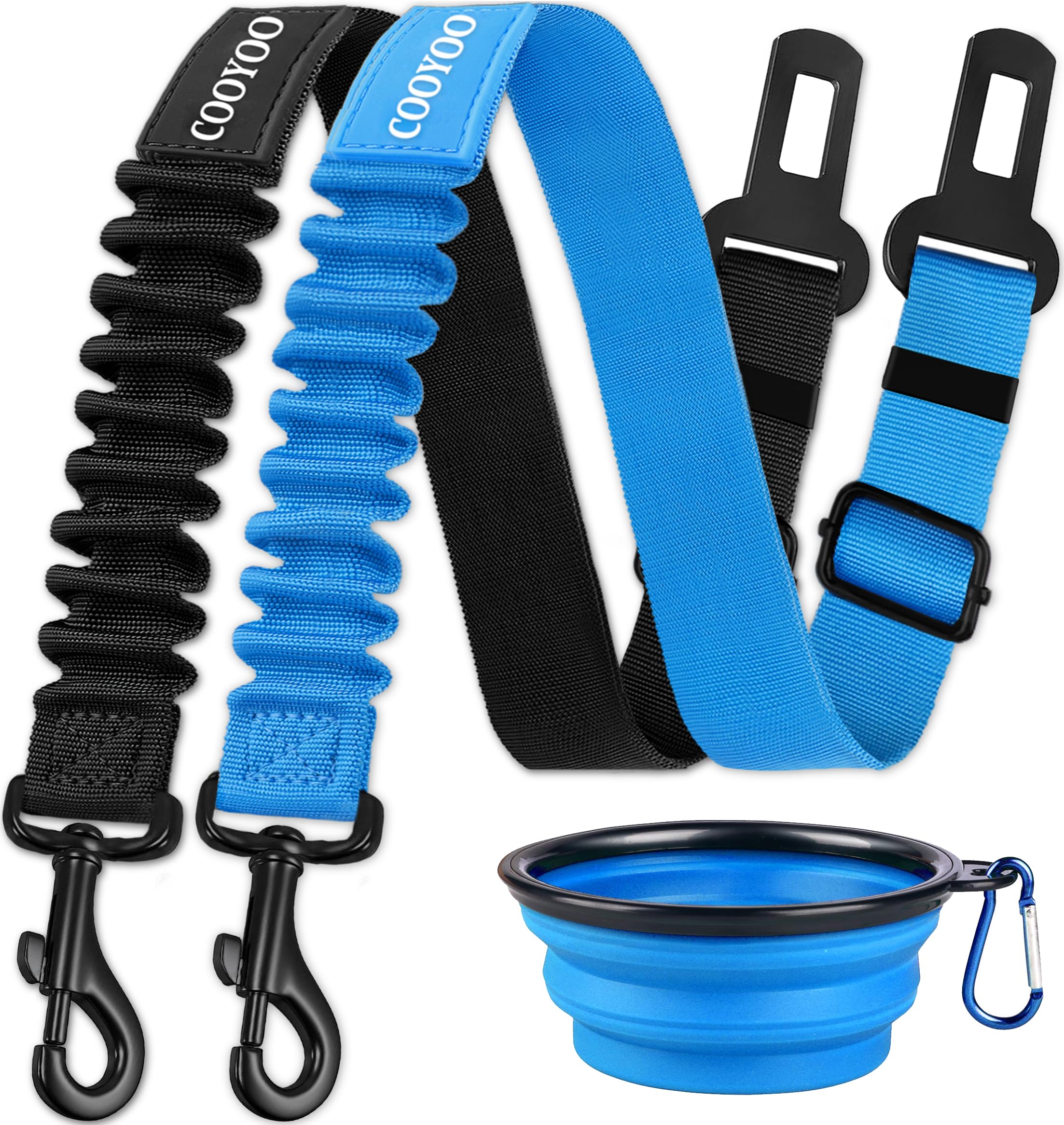 Cooyoo 3 Piece Set Retractable Dog Car Adjustable Pet Seat Belt For Vehicle Nylon Pet Safety Seat Belts Heavy Duty & Elastic & D