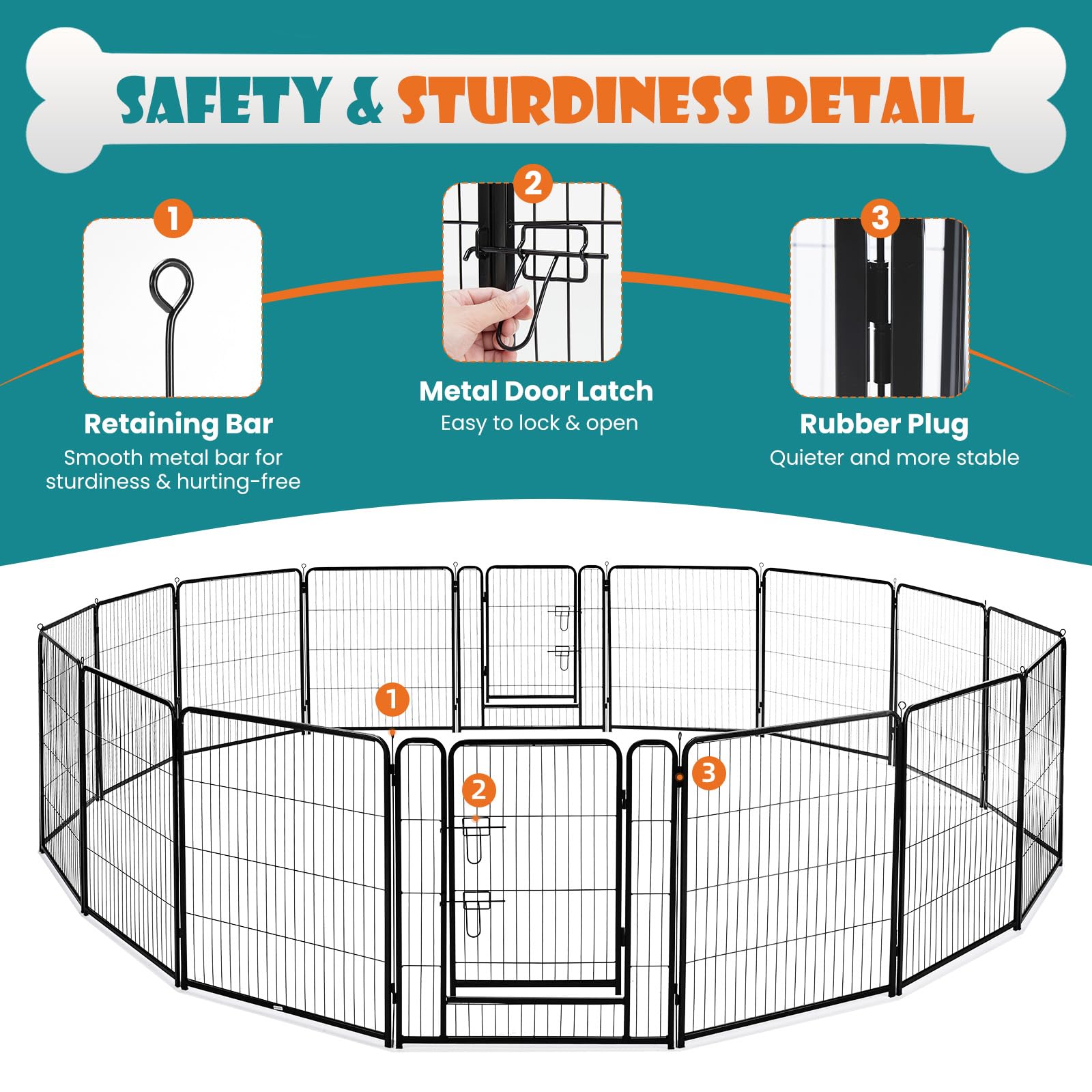 OLIXIS Dog Playpen 16 Panels 32 inch Dog Pen Indoor Heavy Duty Puppy Exercise Pen Metal Pet Fence for RV Camping Yard Garden